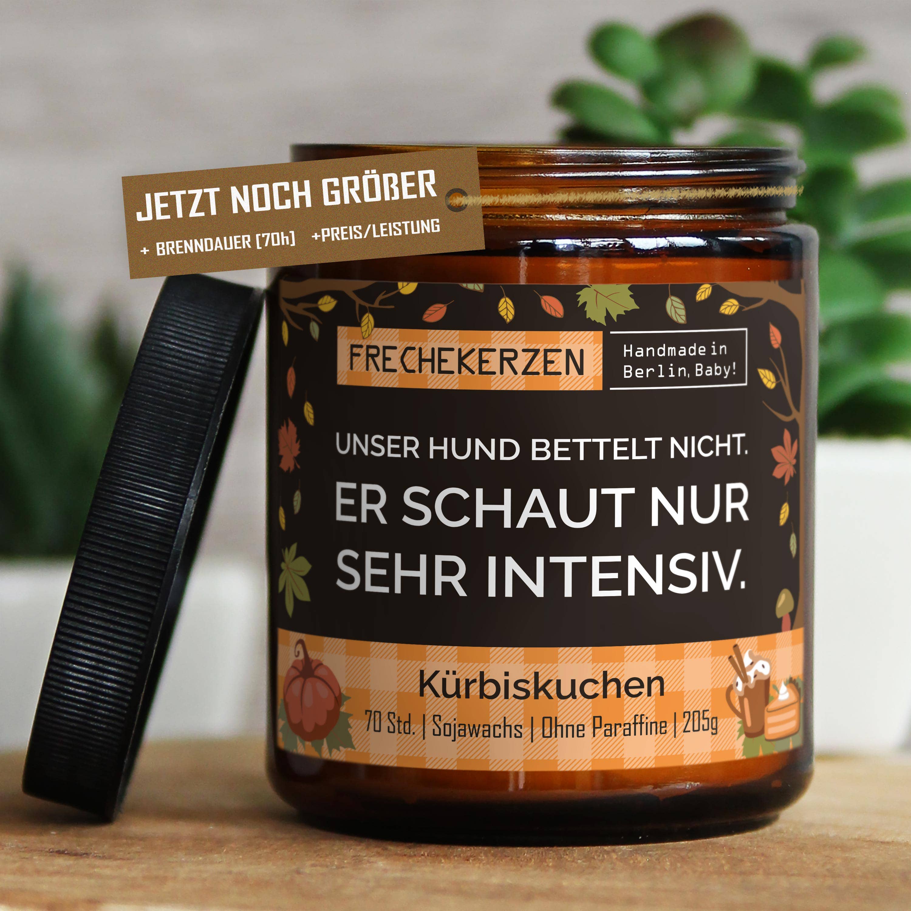 Sojawachs Kerze | unser hund bettelt nicht. er schaut nur se