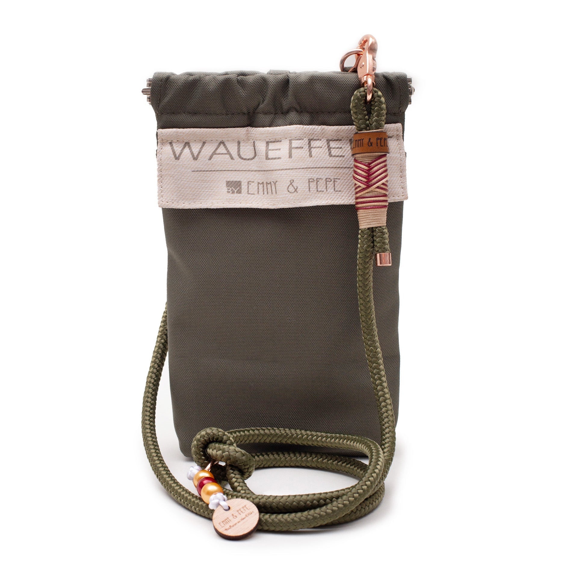 Gassitasche Wau-to-go Lotte in olive und creme mit Schultergurt und mehreren praktischen Fächern