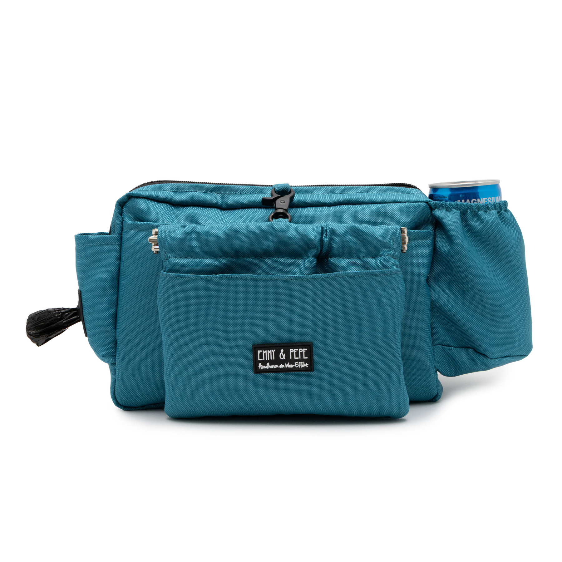 Freigestellte Wau-Pack in Blau als 2 in 1 Gassitasche und Bauchtasche mit abnehmbarer Wau-Pocket, verstellbarem Gurtband und praktischem Stauraum für Gassi und Hundetraining.