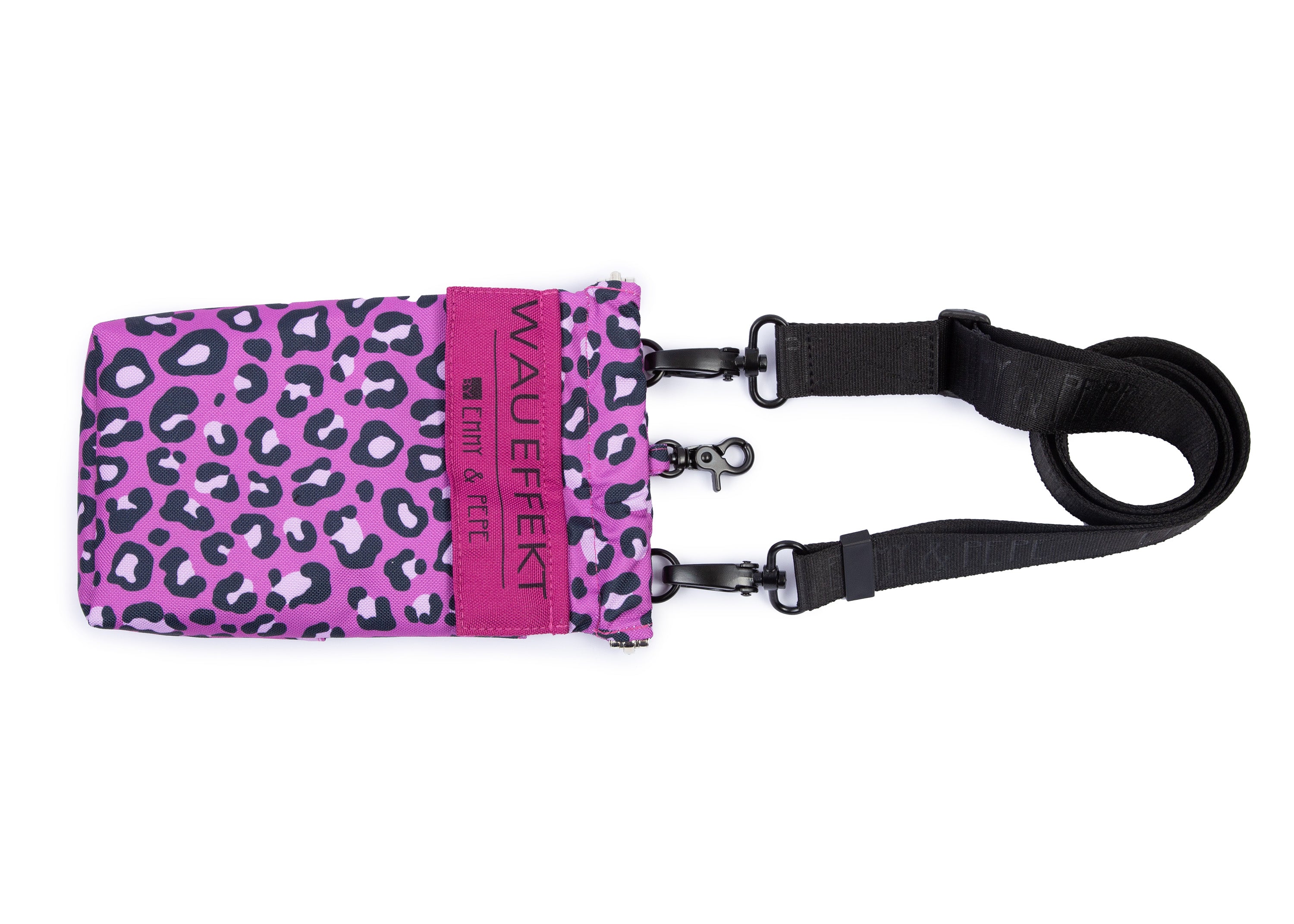 EMMY & PEPE Wau-To-Go Leo Fuchsia Leckerlibeutel und Gassitasche von vorne mit magnetischem Fach für Handy, Schlüssel oder Portemonnaie