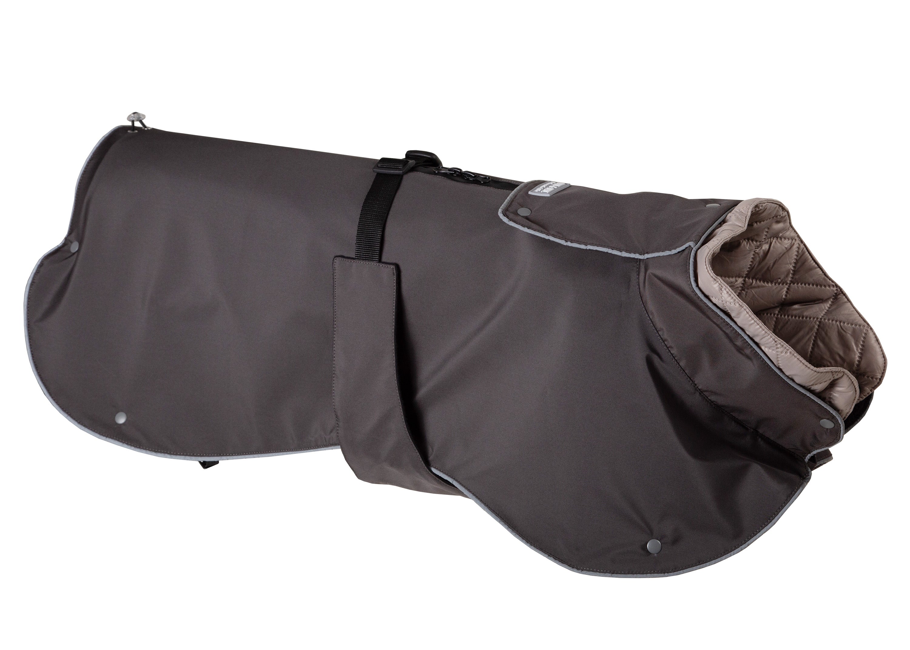 Wau-Coat Hundemantel in Anthrazit wasserdicht mit herausnehmbarem Innenfutter in Taupe – Regen- und Wintermantel für Hunde