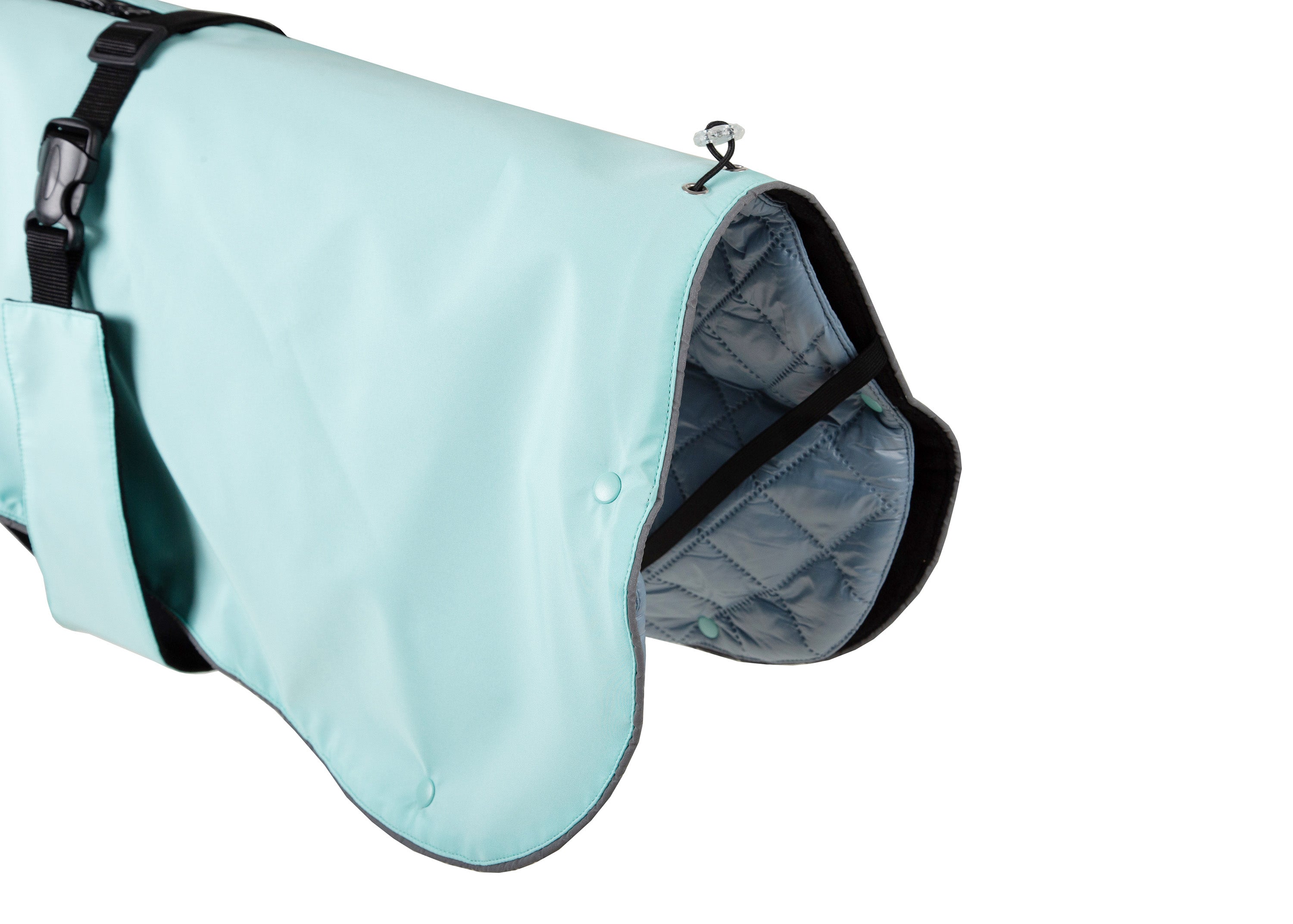 Wau-Coat Hundemantel in Mint mit verstellbarem Rückenabschluss und herausnehmbarem Innenfutter für optimalen Wetterschutz mit praktischen Beinschlaufen