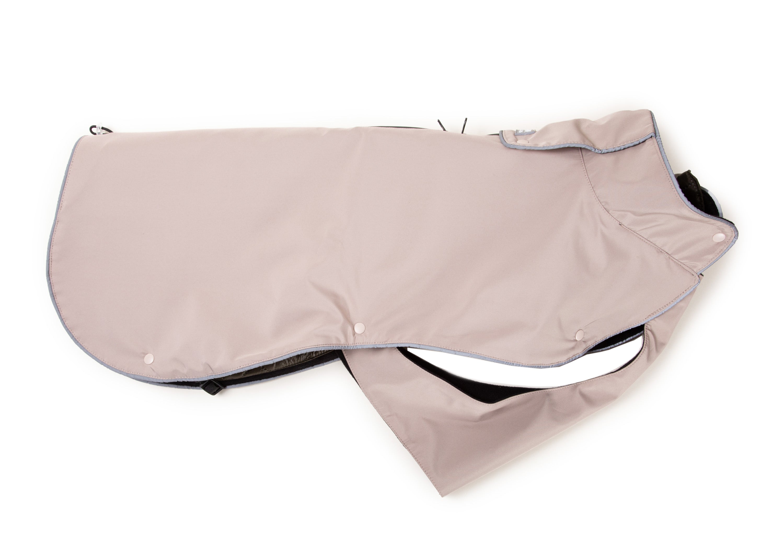 2-in-1 Hundemantel in Taupe wasserdicht mit Innenfutter – Wau-Coat Regen- und Wintermantel für Hunde Seitenansicht