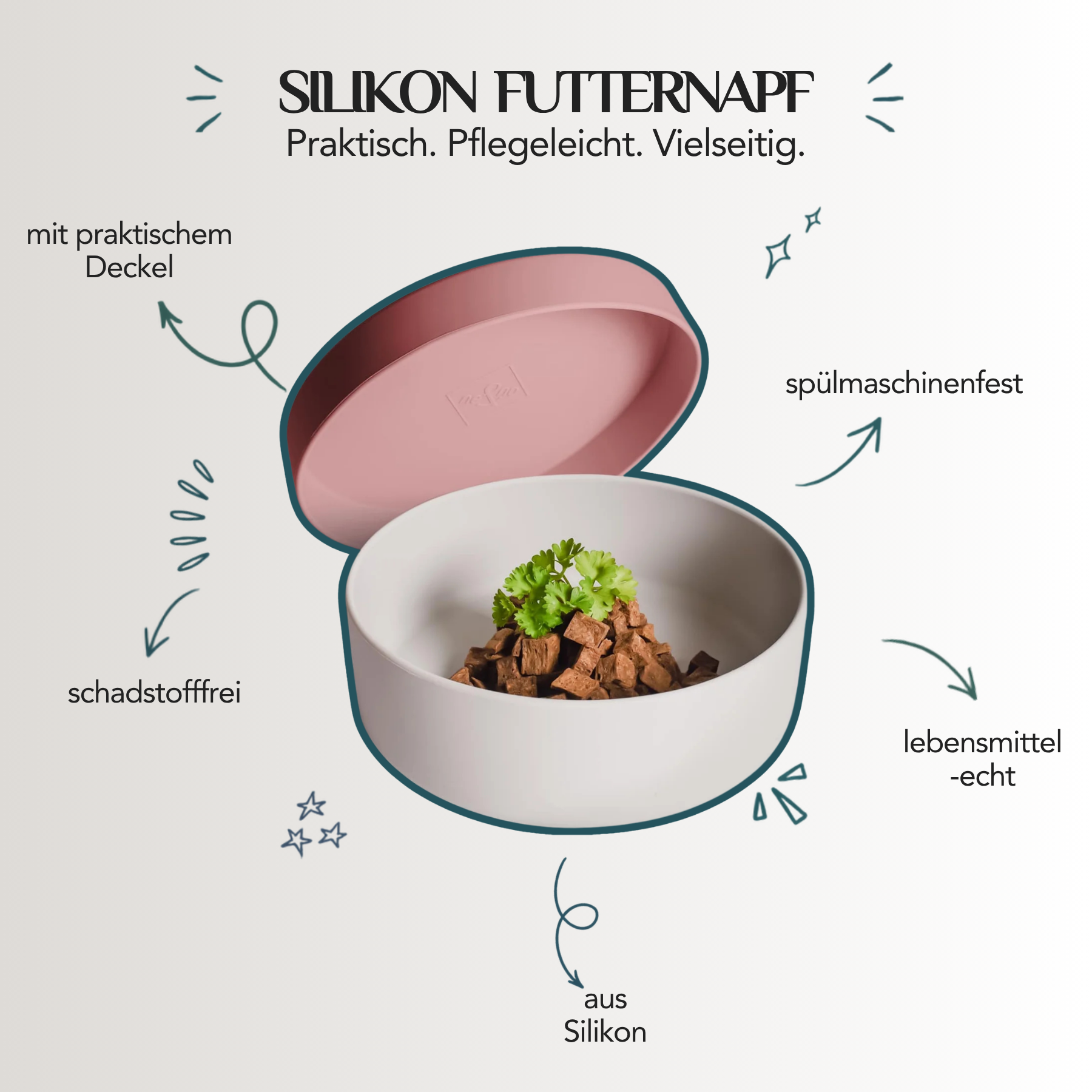 Silikon-Futternapf mit praktischem 3-in-1-Deckel