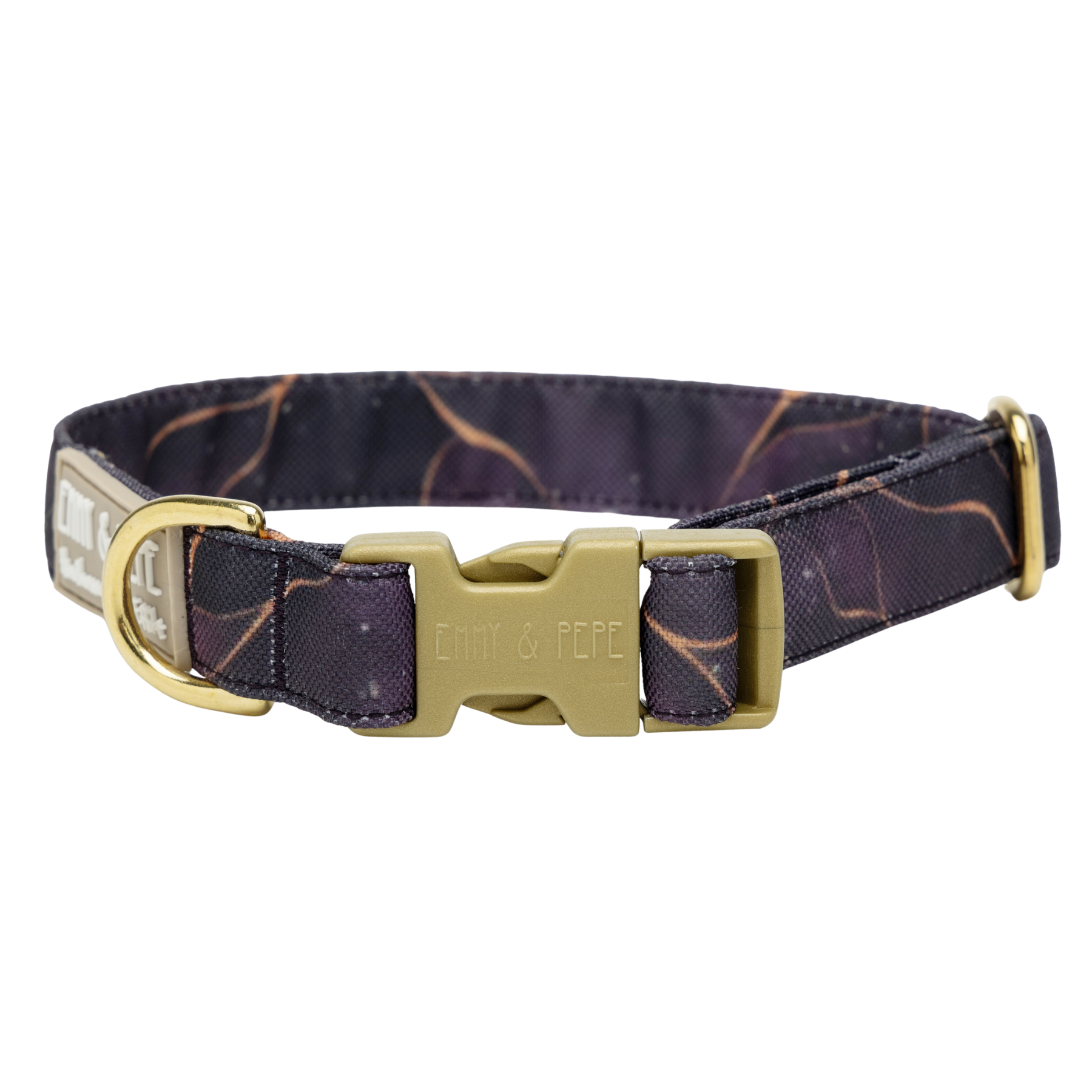 Wau-Move Hundehalsband Golden Plum von EMMY & PEPE mit goldfarbener Schnalle und dunklem Muster
