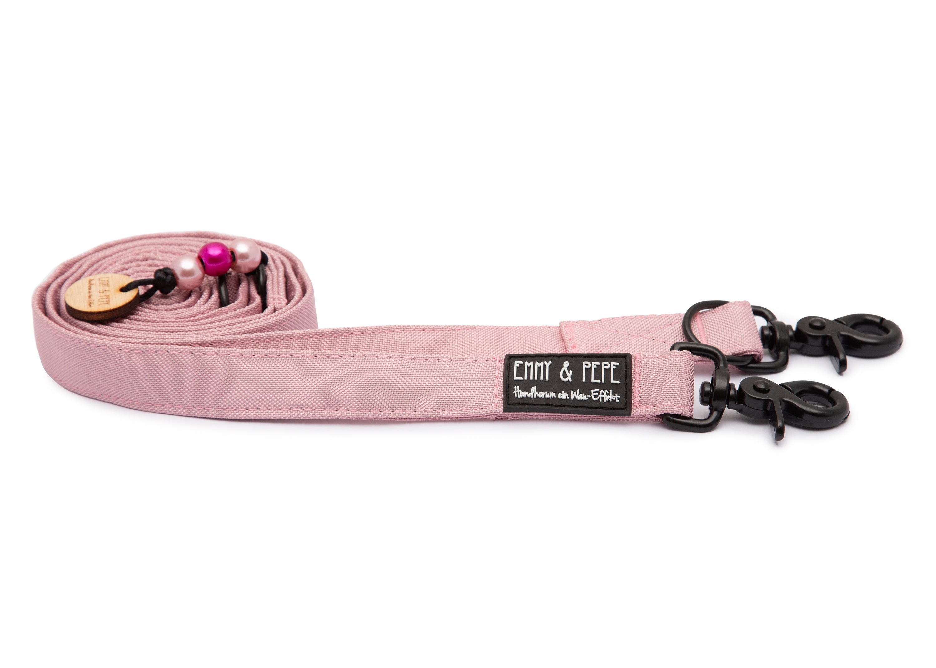 Wau-Move Hundeleine Rosi in Rosa von EMMY & PEPE – dreifach verstellbar mit schwarzen Scherenkarabinern