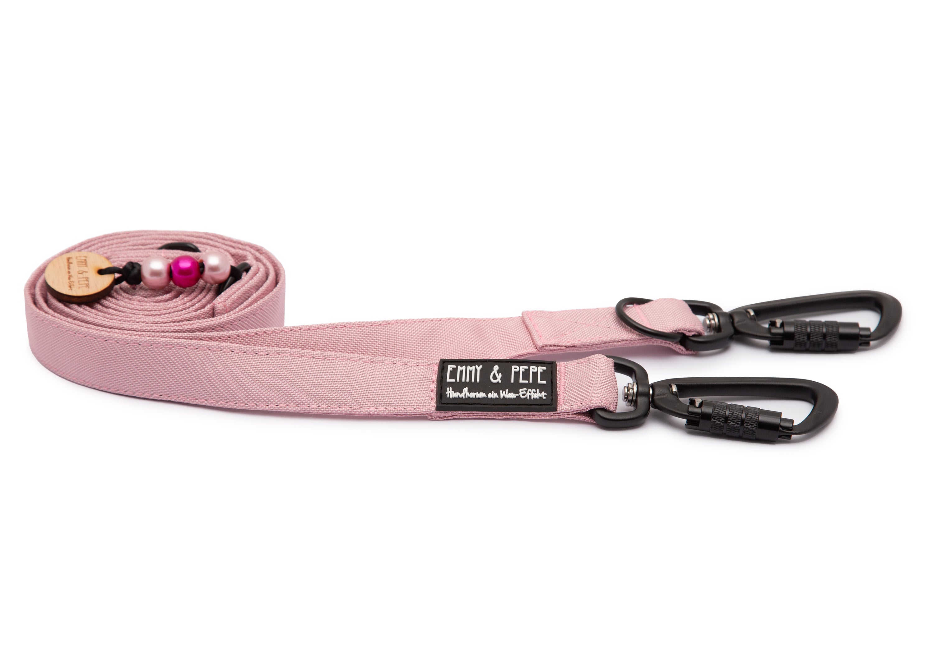 Wau-Move Hundeleine Rosi in Rosa von EMMY & PEPE – dreifach verstellbar mit schwarzen Sicherheitskarabiner