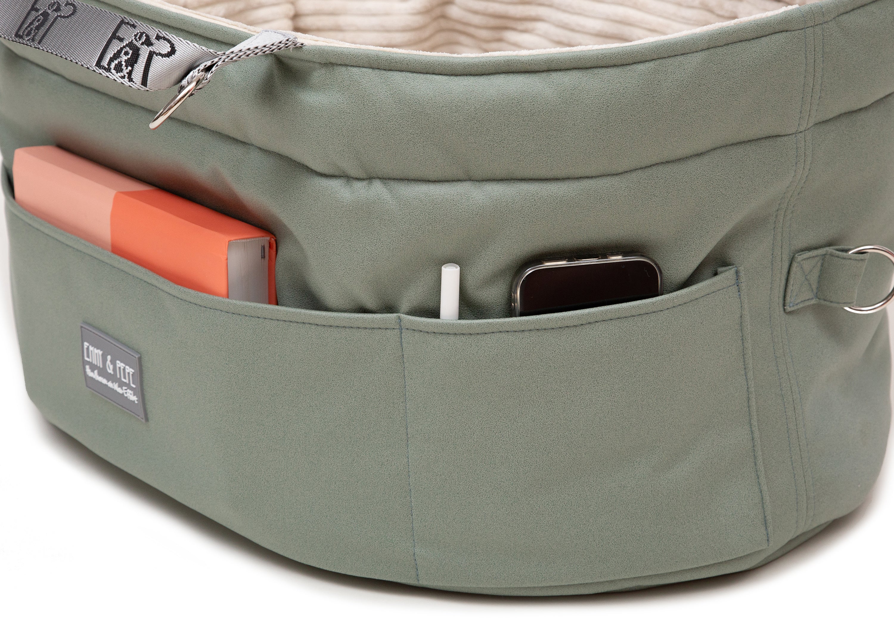 Wau-Snuggle Reisekörbchen Salbei Oval Detailansicht Tasche