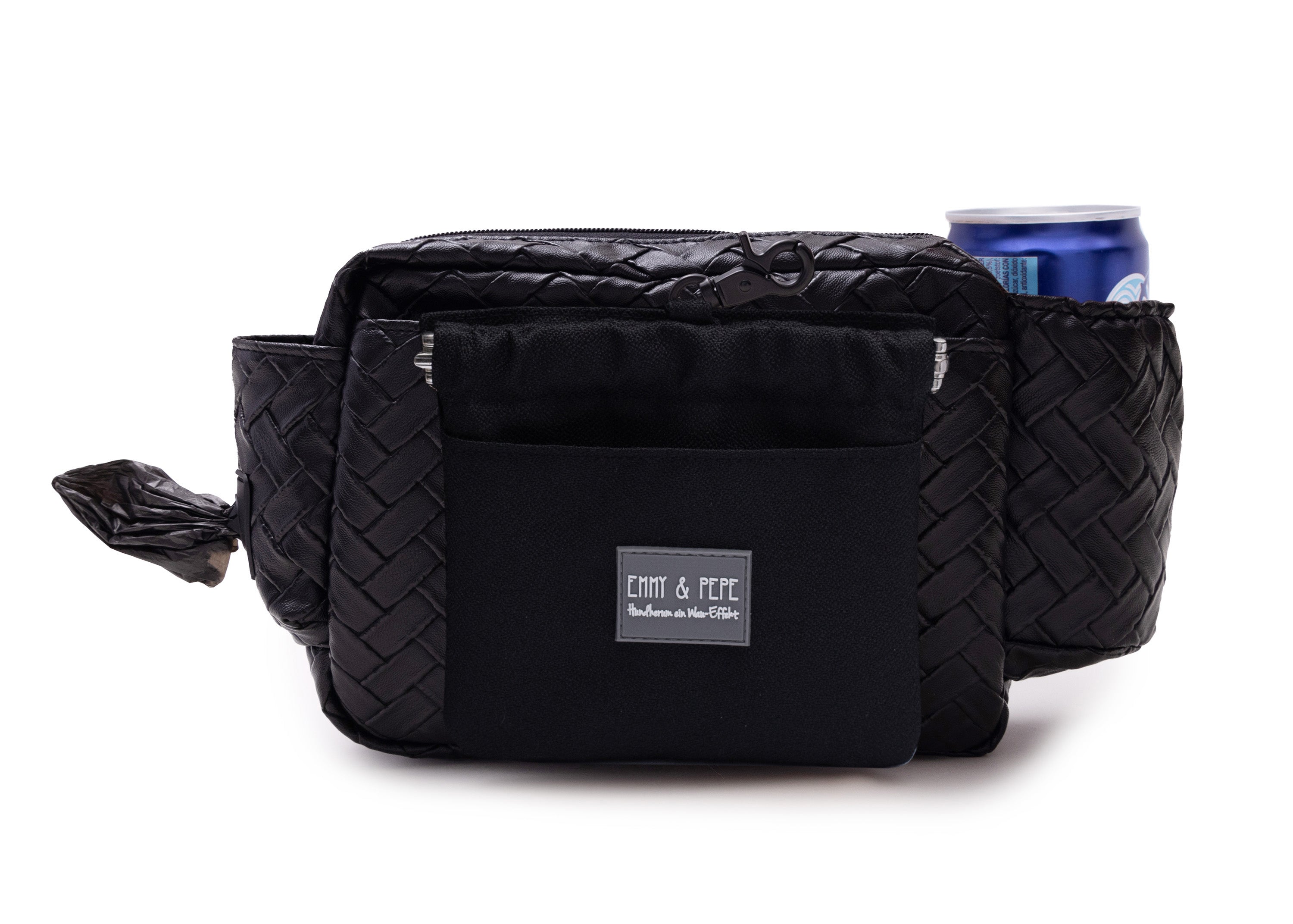 Wau-Pack große Gassitasche, Modell Edle in Schwarz, Gurtlänge  S (60-85cm),M (80-110cm),L (100-145cm)