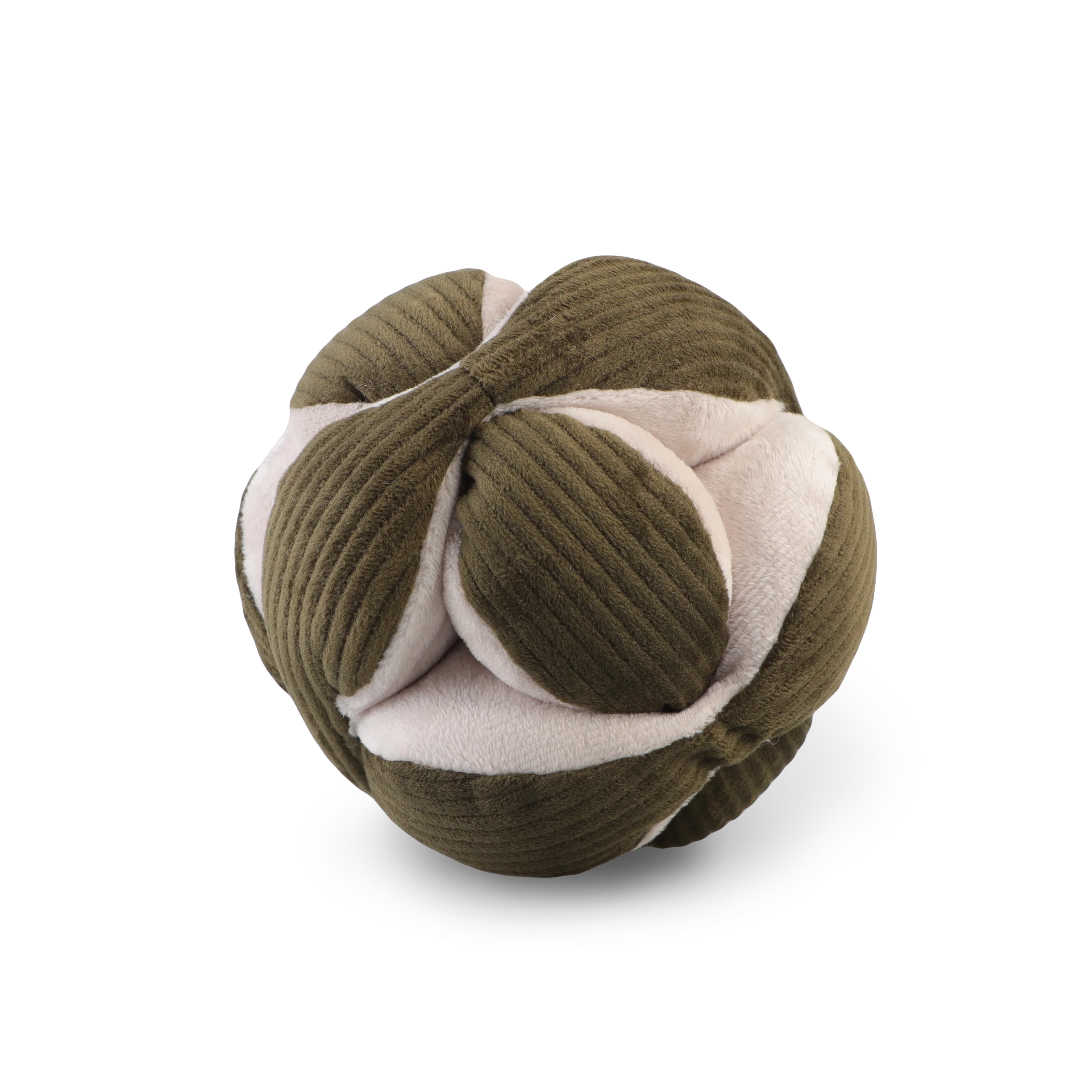 Schnüffelball mit außen dunkelgrünem Cordstoff und innen hellgrauem Stoff