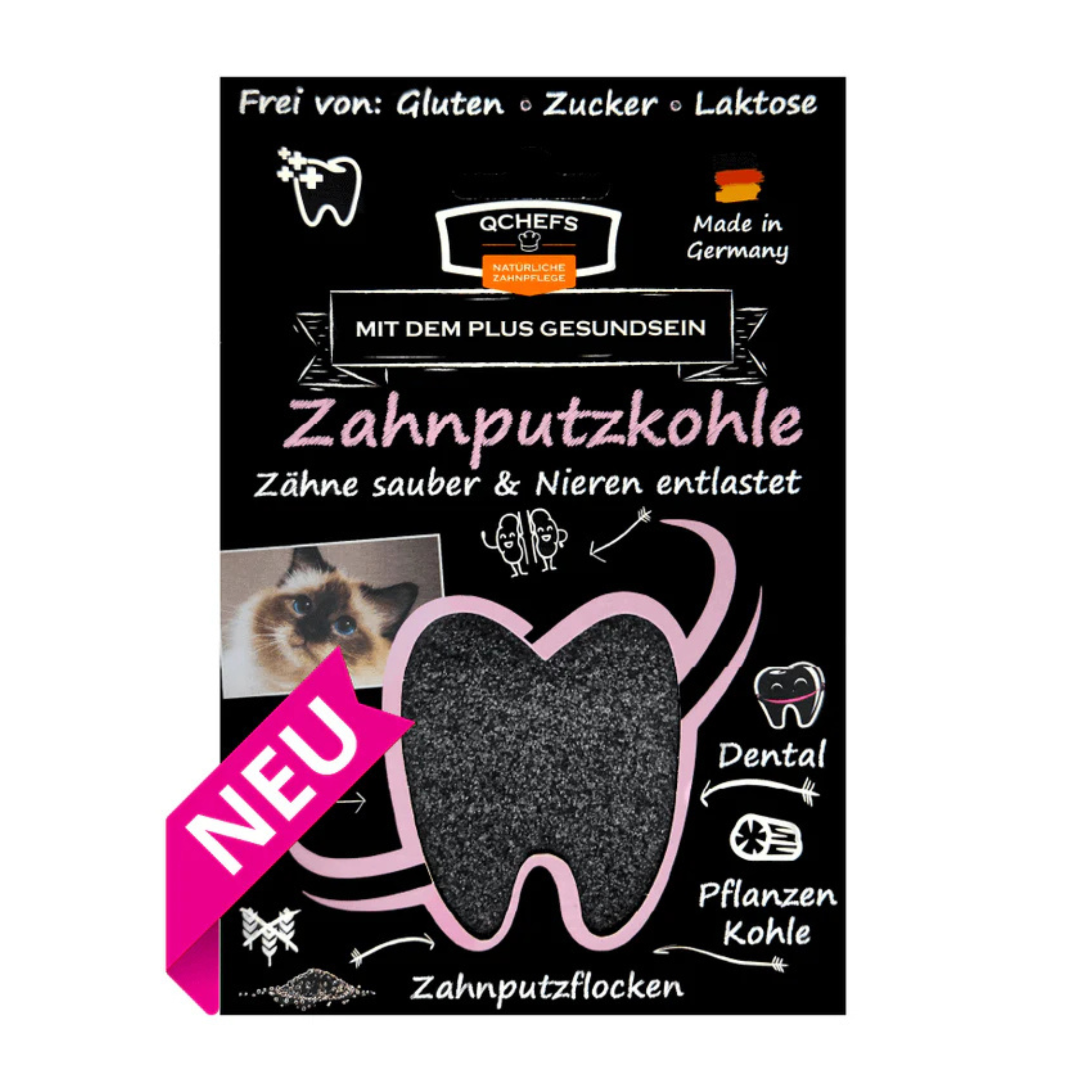 QCHEFS Zahnputzkohle Katze