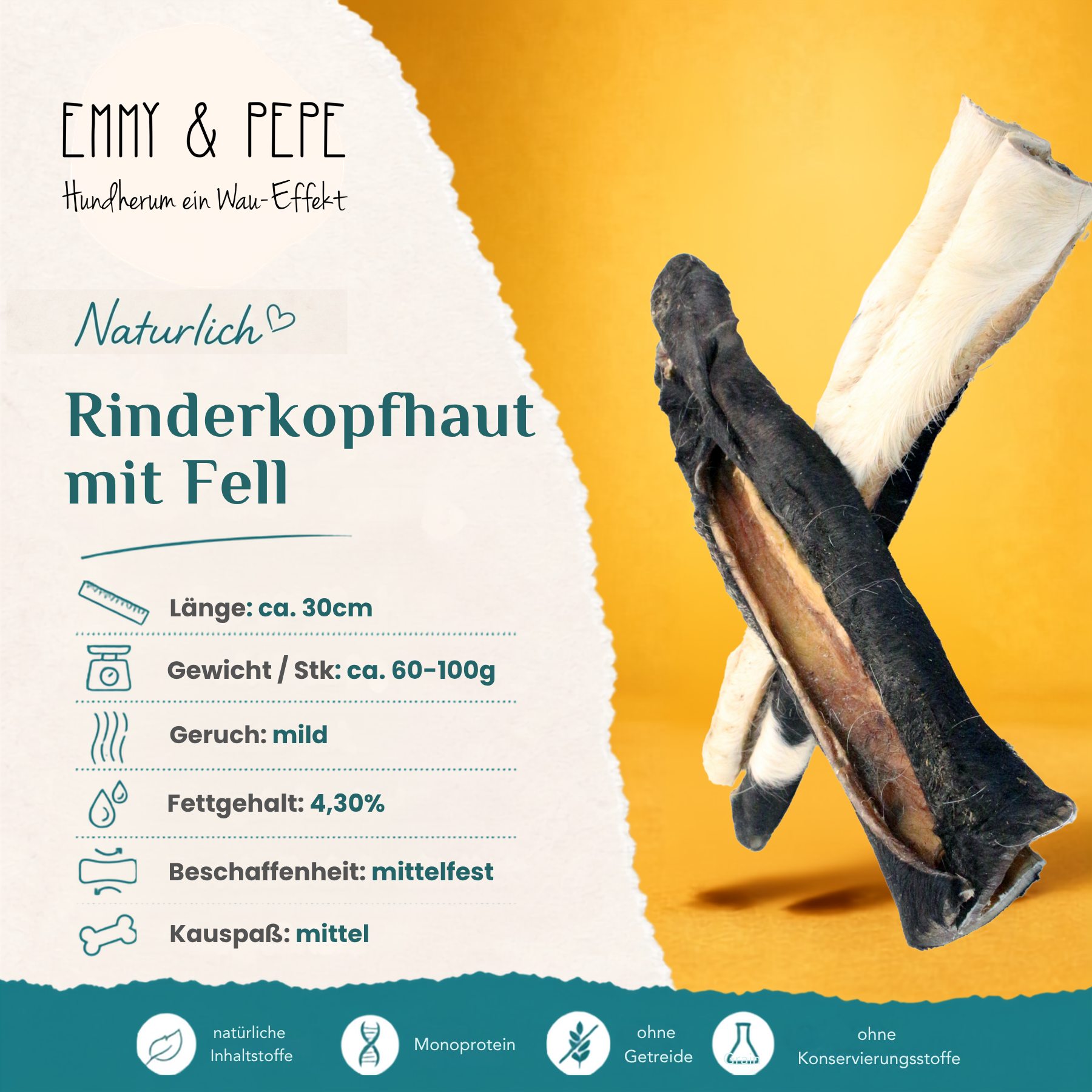 Wau-Knabber Rinderkopfhaut mit Fell 30cm