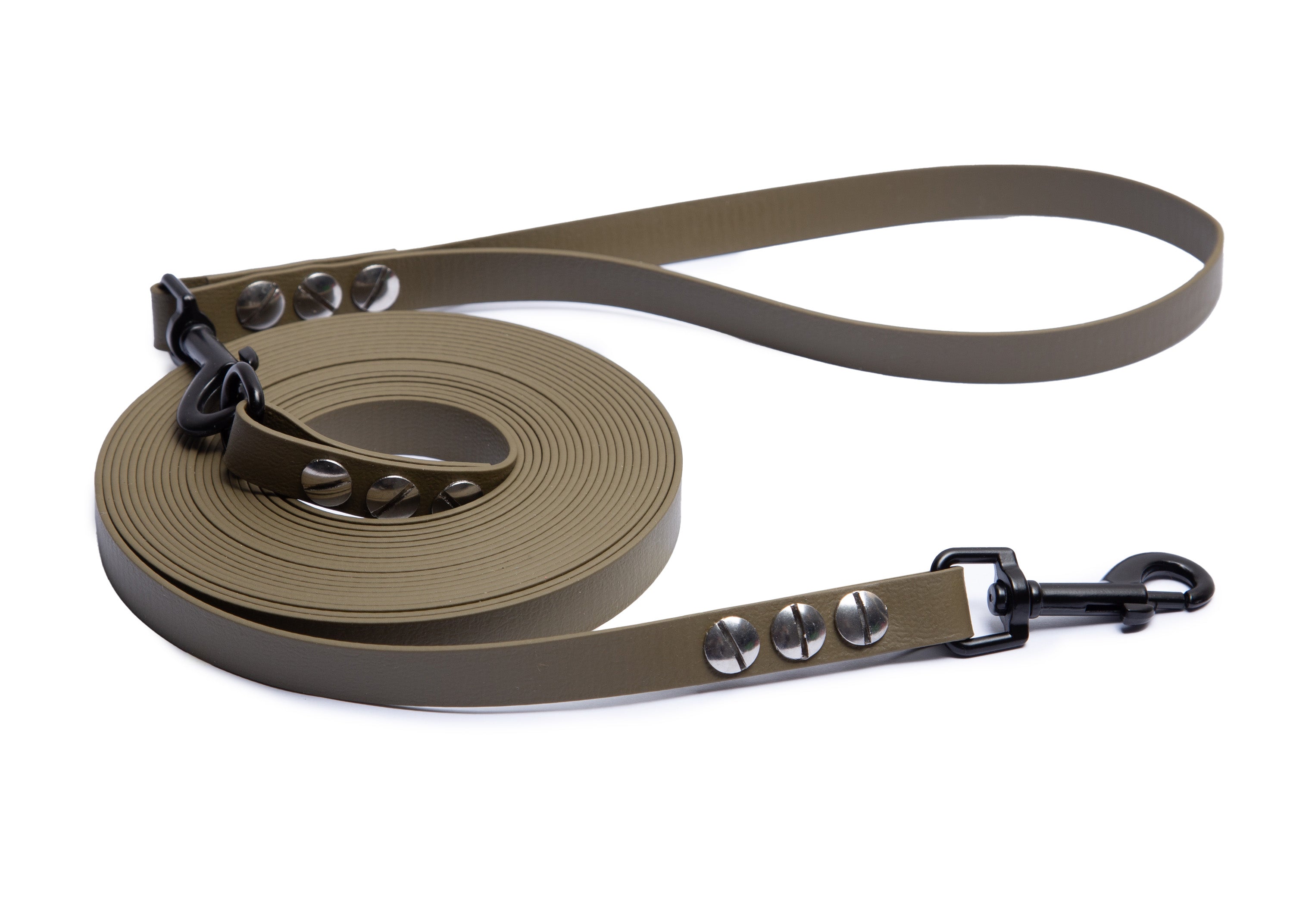 Schleppleine Super Flex Olive Schwarz / 5m / 10 m oder 15 m, mit oder ohne abnehmbarer Handschlaufe