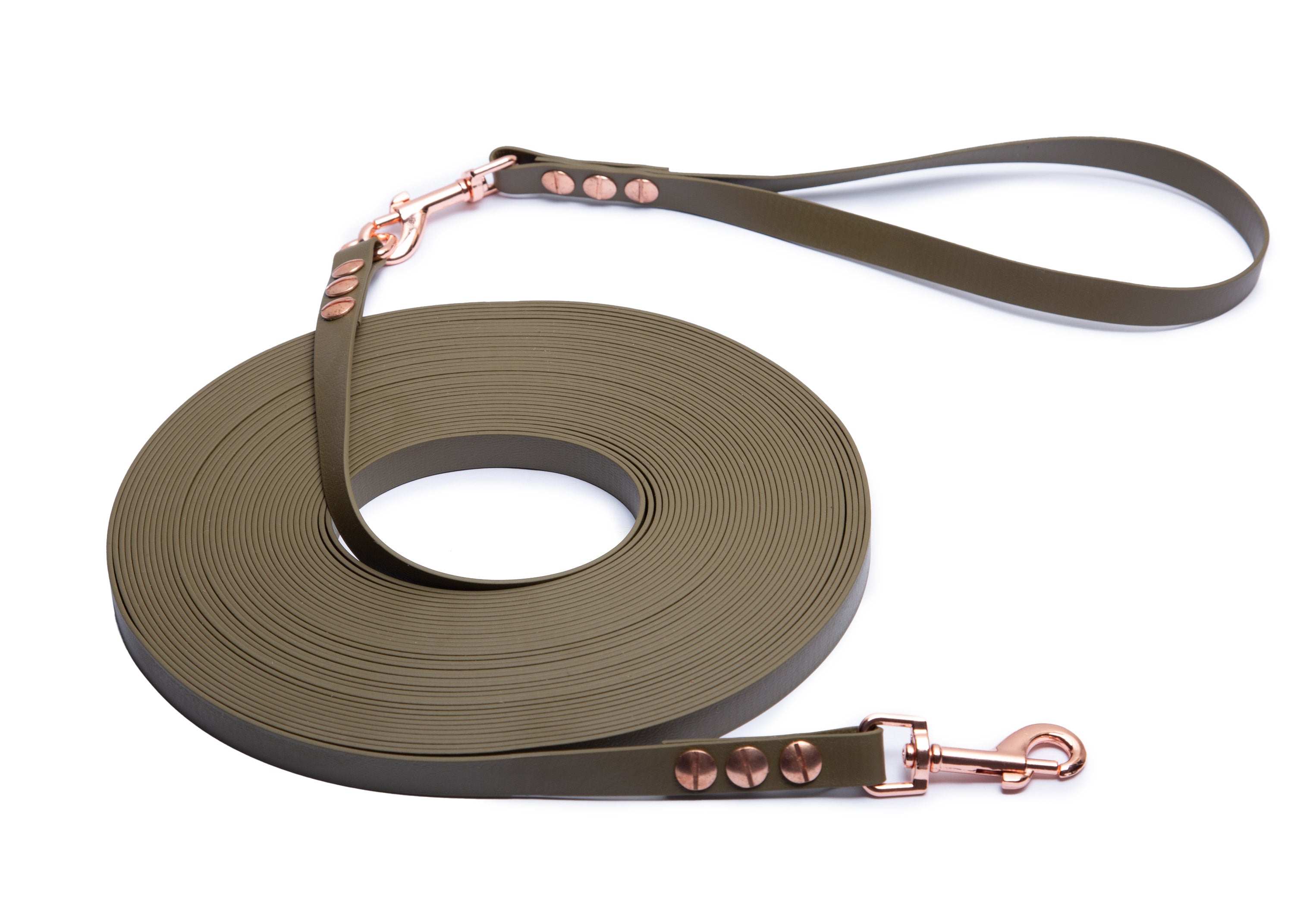 Schleppleine Super Flex Olive Rosegold / 5m / 10 m oder 15 m, mit oder ohne abnehmbarer Handschlaufe