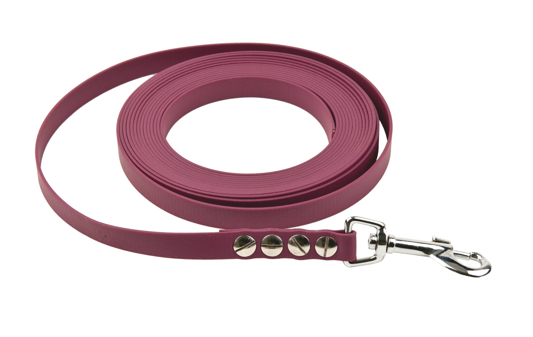 Schleppleine aus Biothane, Modell Super Flex, Farbe Beere Silber / 5m / 10 m oder 15 m, mit oder ohne abnehmbarer Handschlaufe
