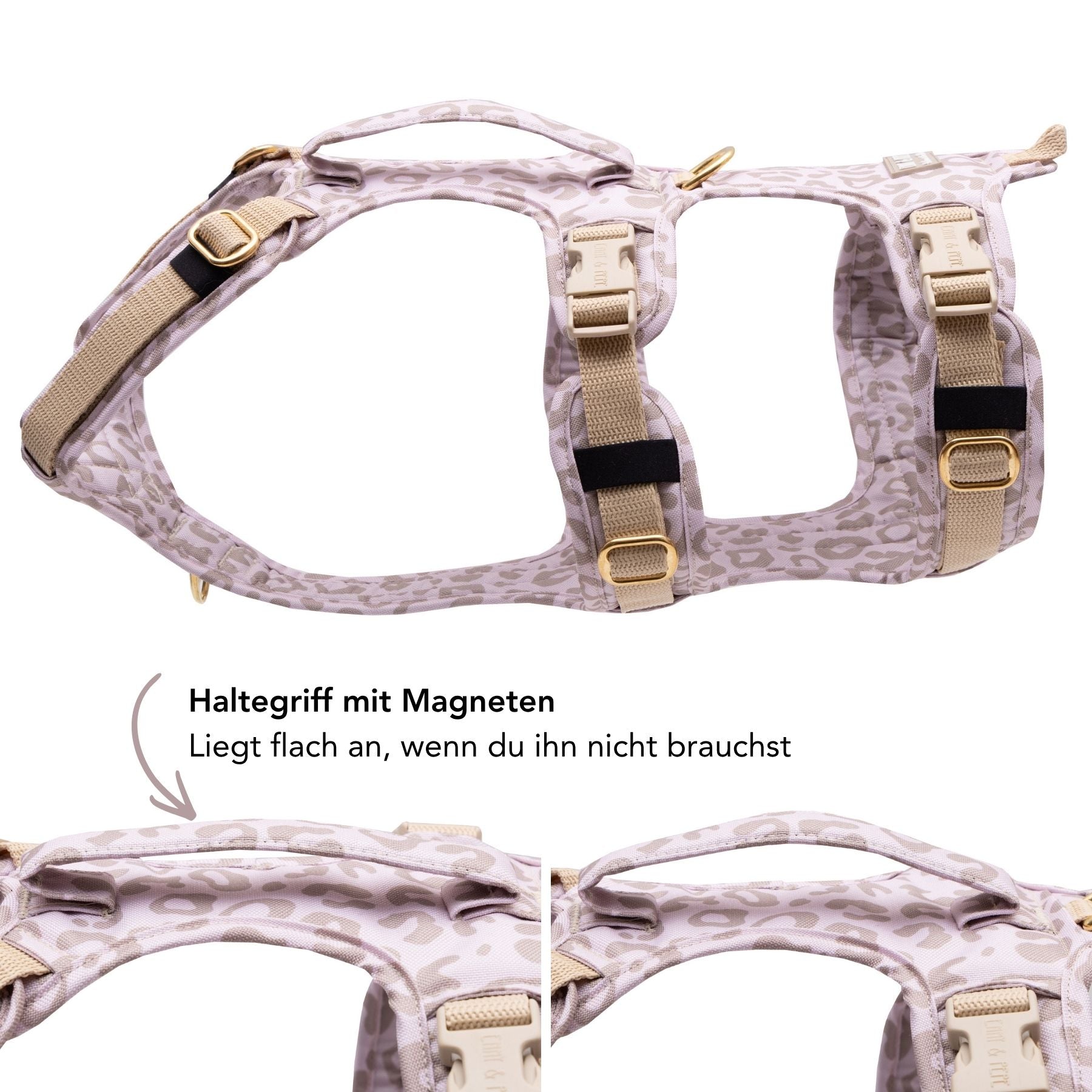Sicherheitsgeschirr für Hunde Leo Cream mit magnetischem Haltegriff für mehr Kontrolle