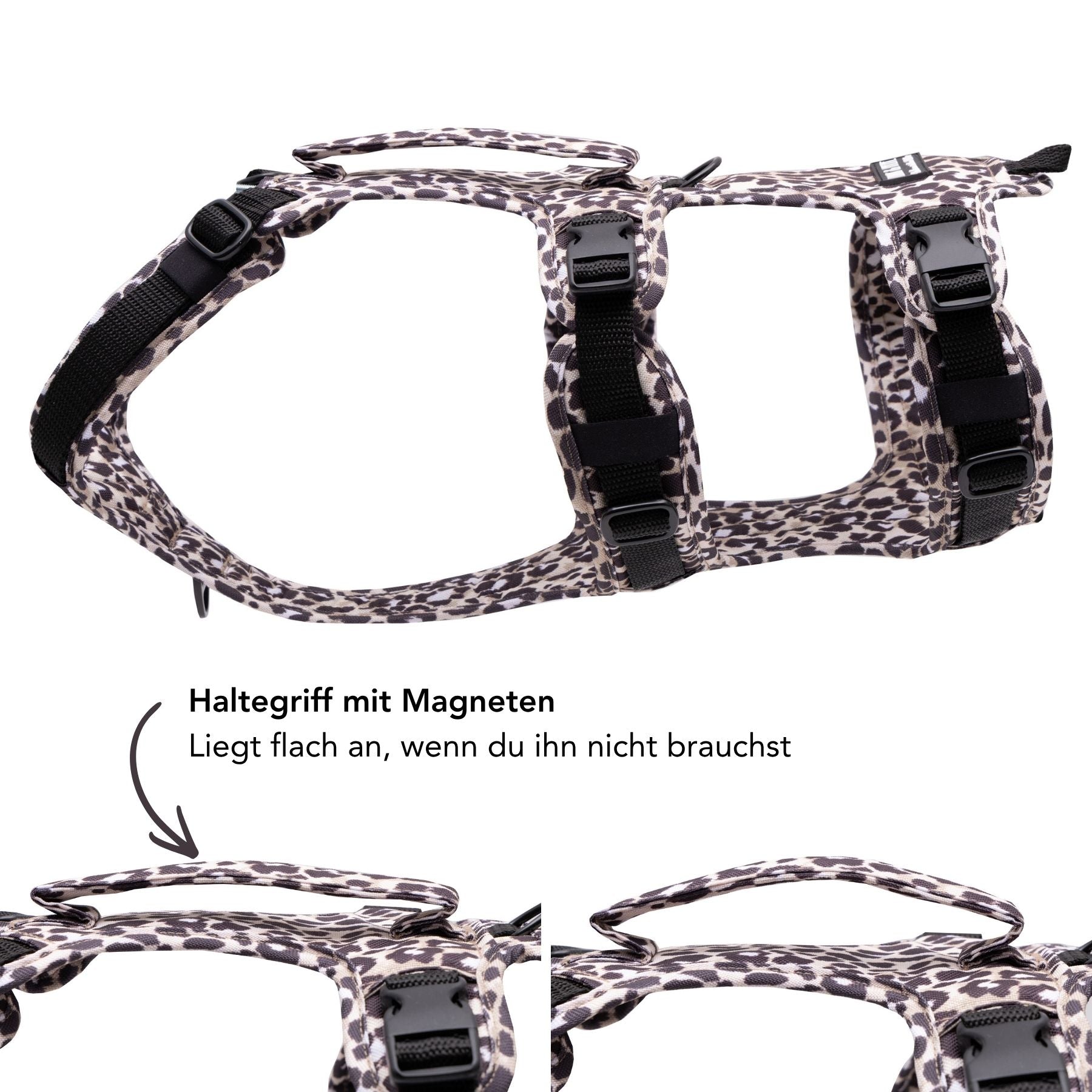 Magnetischer Haltegriff am Wau-Safety Sicherheitsgeschirr Leo Dark für mehr Kontrolle