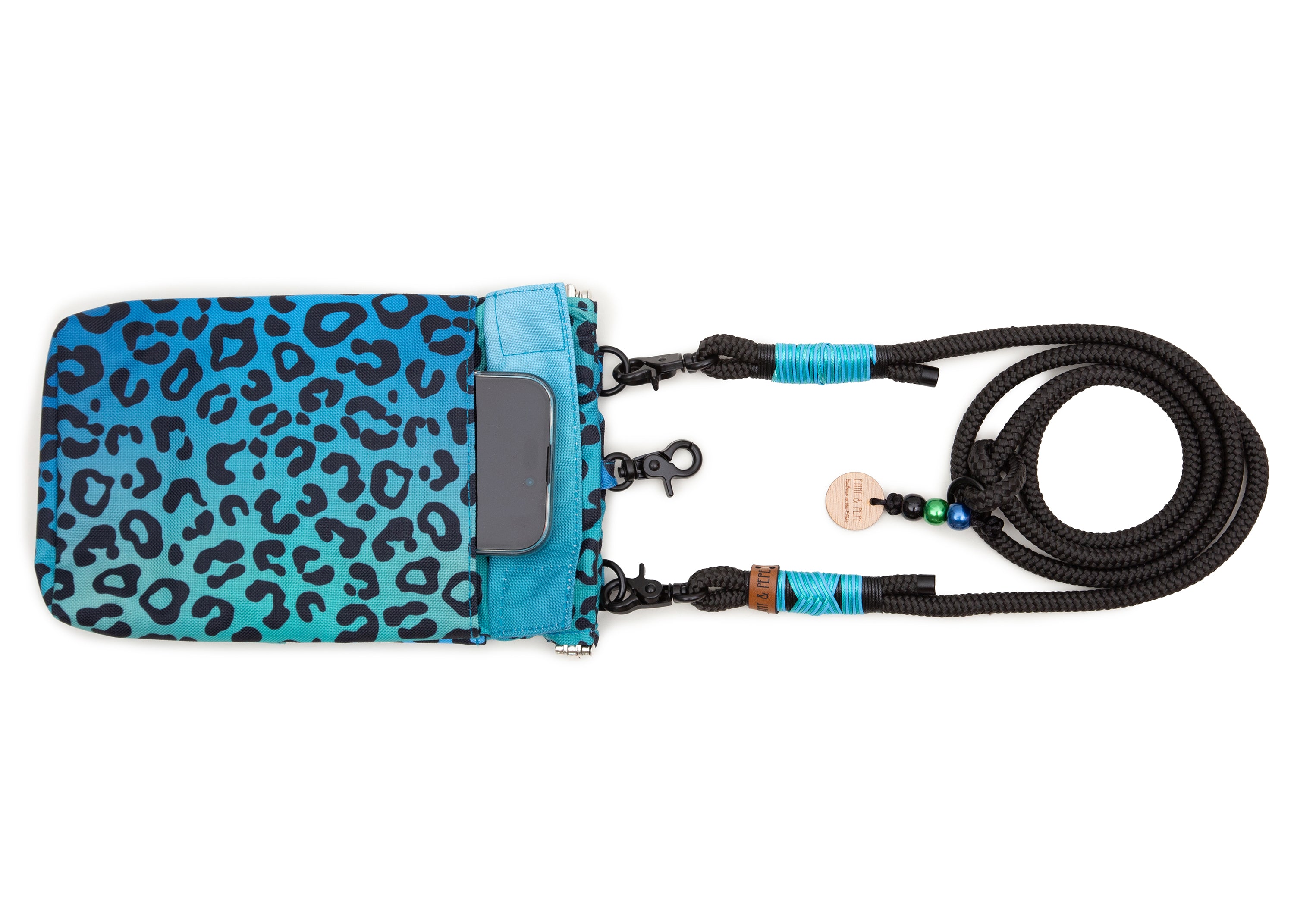 Wau-to-go Gassitasche, Modell Leo Aqua, blau mit Leomustermit praktischem Umhängegurt und vielen Fächern