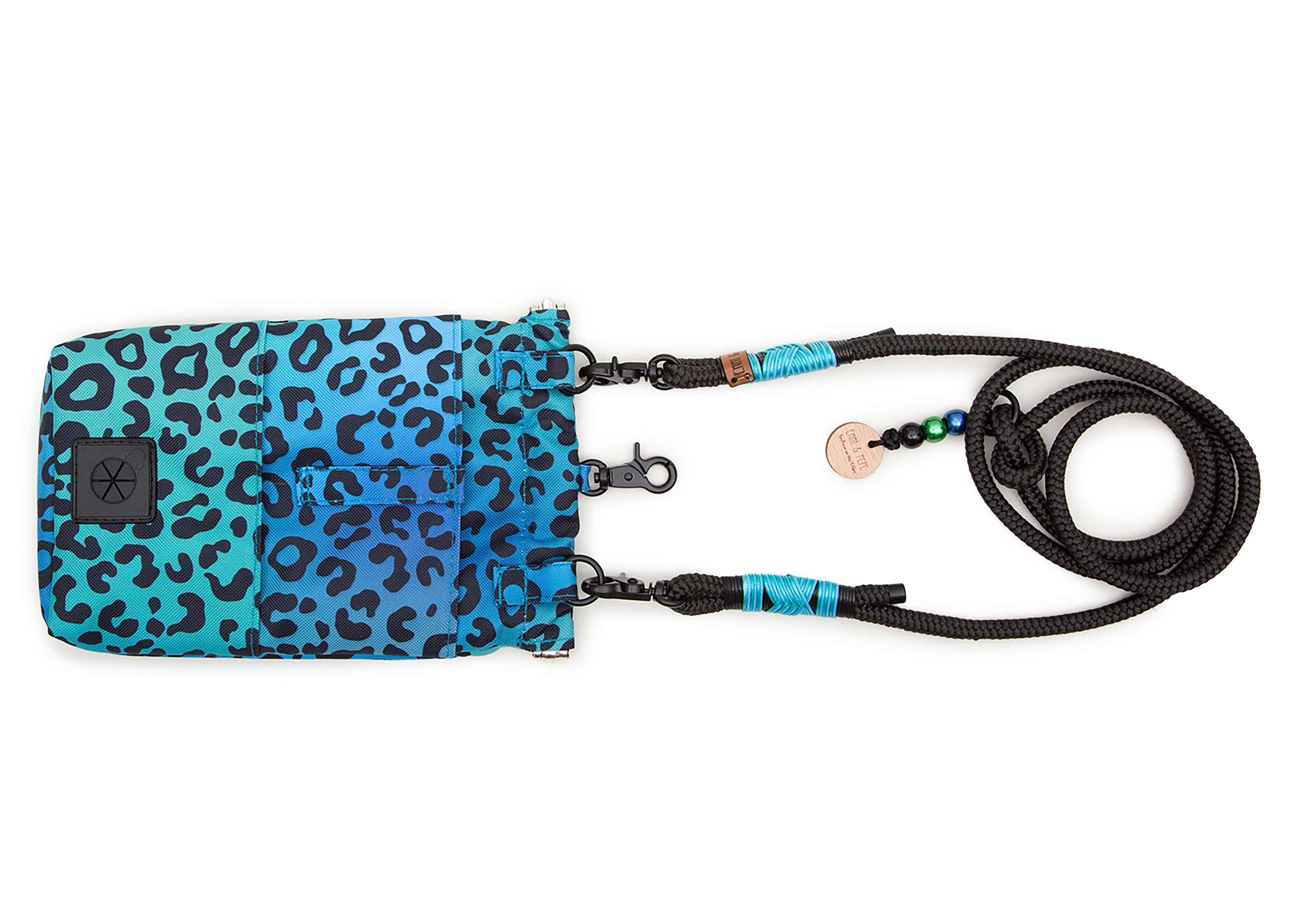 Wau-to-go Gassitasche, Modell Leo Aqua, blau mit Leomustermit praktischem Umhängegurt und vielen Fächern