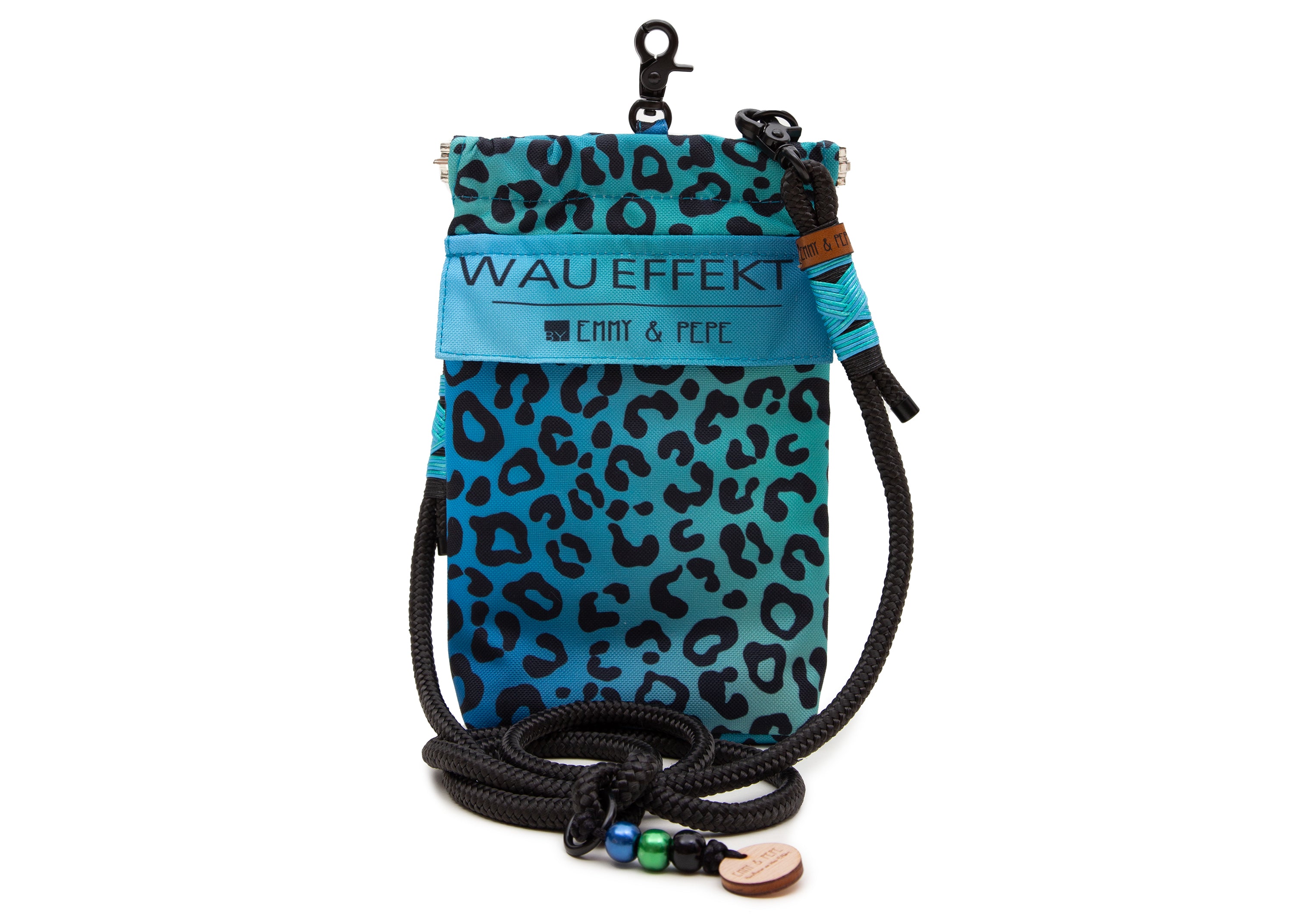 Wau-to-go Gassitasche, Modell Leo Aqua, blau mit Leomustermit praktischem Umhängegurt und vielen Fächern