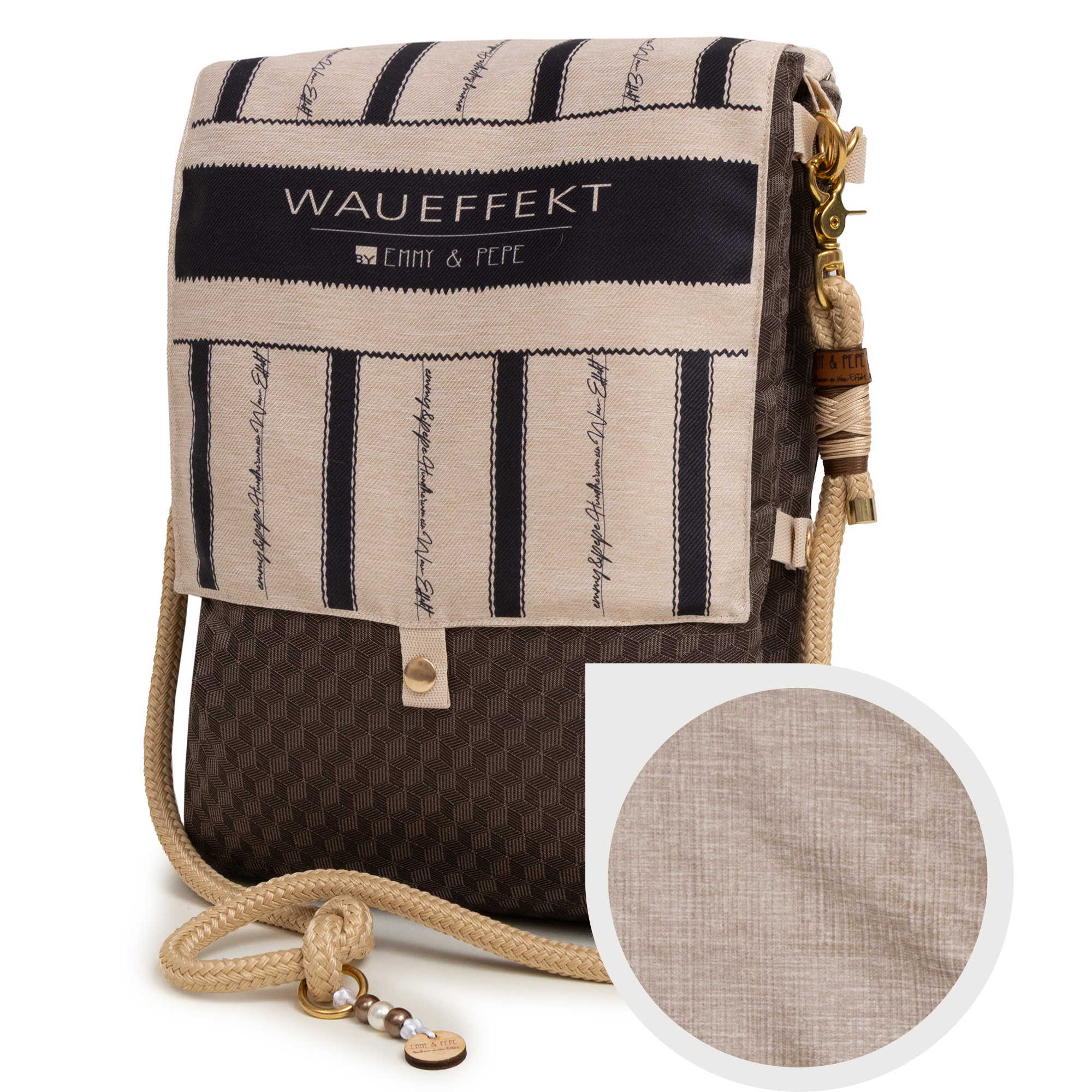 Wau-Backpack Hazel von EMMY & PEPE in der Frontansicht, geschlossen mit Klappe und Tau-Schultergurt