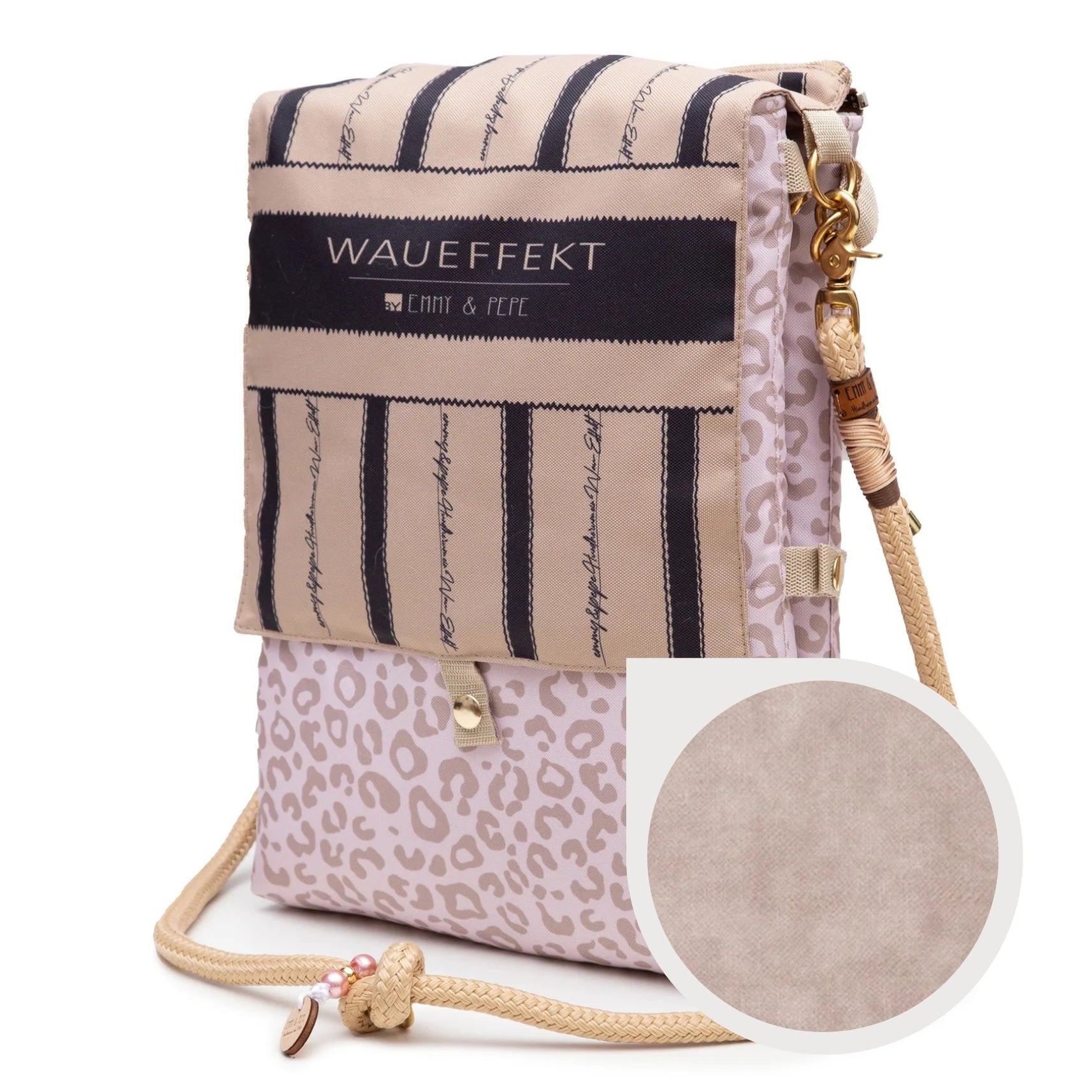 Wau-Backpack Leo Creme in Creme von EMMY & PEPE in der Frontansicht, geschlossen mit Klappe und Tau-Schultergurt