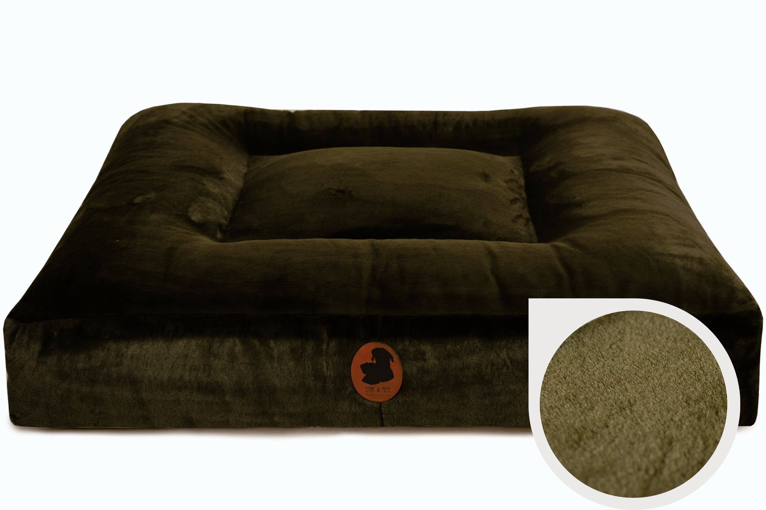 Wechselbezug für orthopädisches Hundebett Wau-Bed Modell Olive in Eckig mit Detail vom Stoff