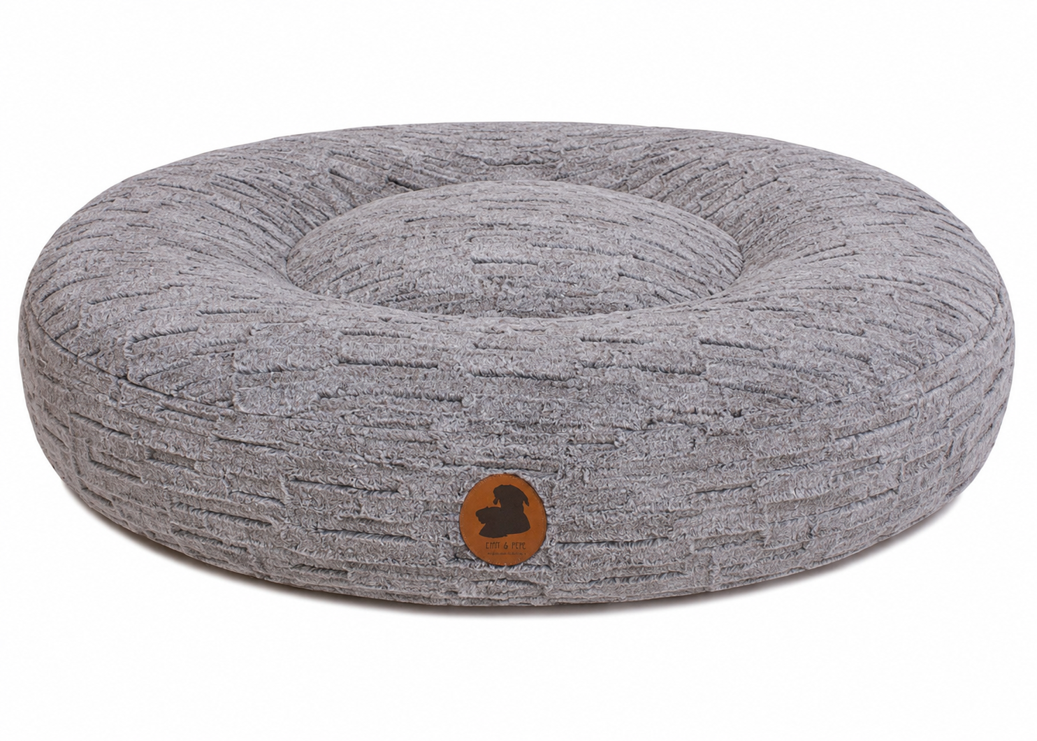 orthopaedisches Hundebett Wau-Bed Cuddle Grey für Hunde auf weißem Hintergrund in der Farbe Grau in Oval von EMMY & PEPE