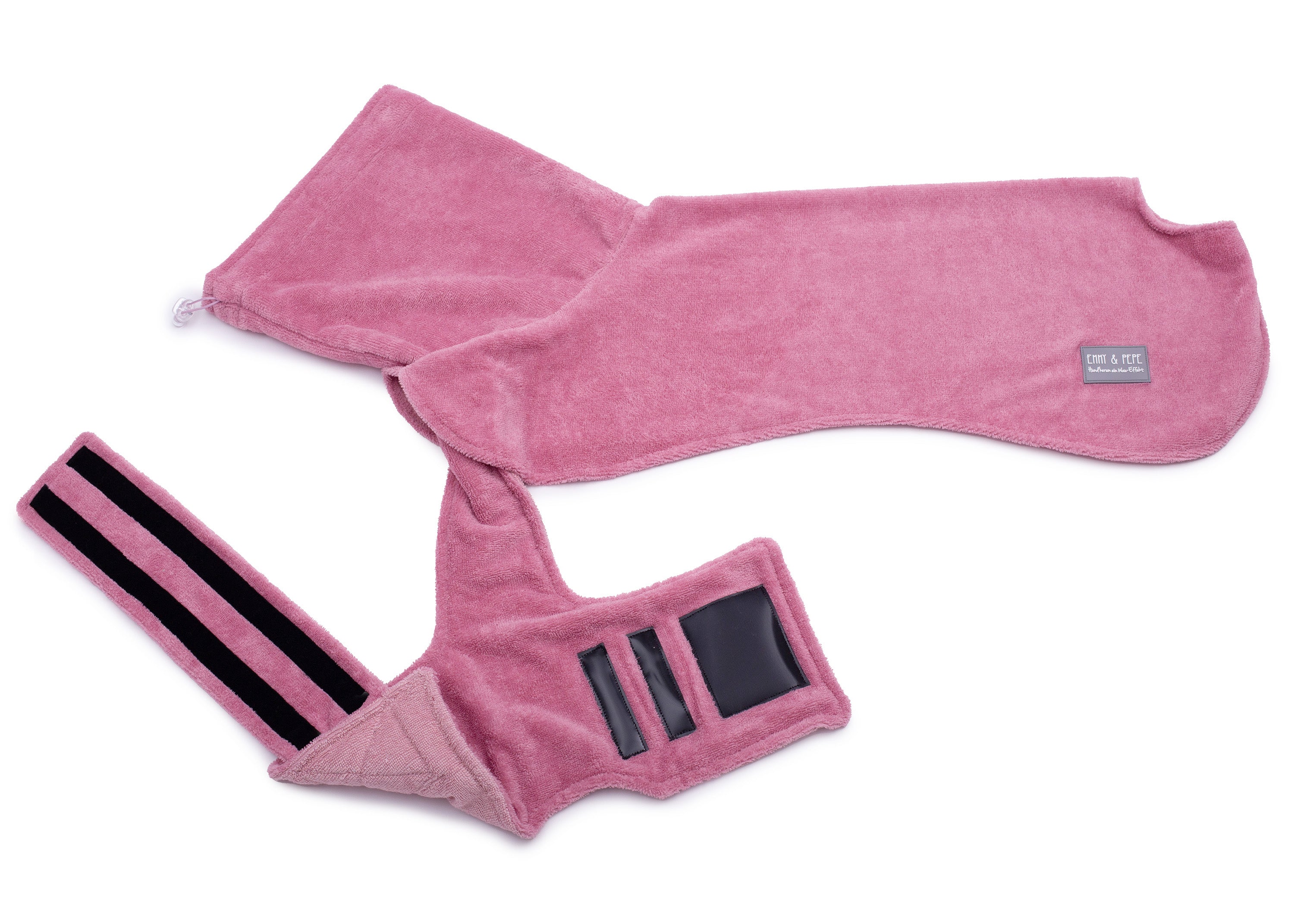 Hundebademantel aus Bambusfaser mit verstellbarem Bauchgurt und Klettverschluss für sicheren Halt und perfekte Passform in Rosa
