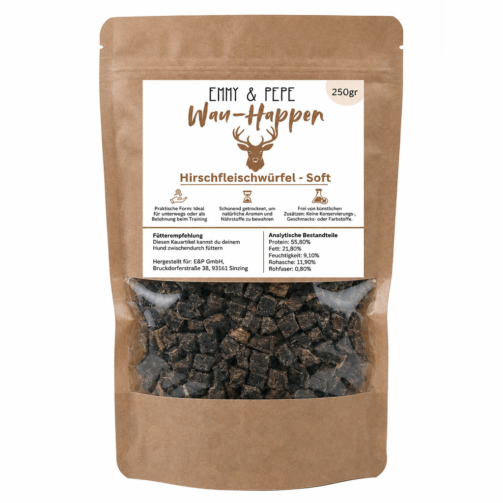 Wau-Happen Fleisch-Miniwürfel Soft Hirsch 250g