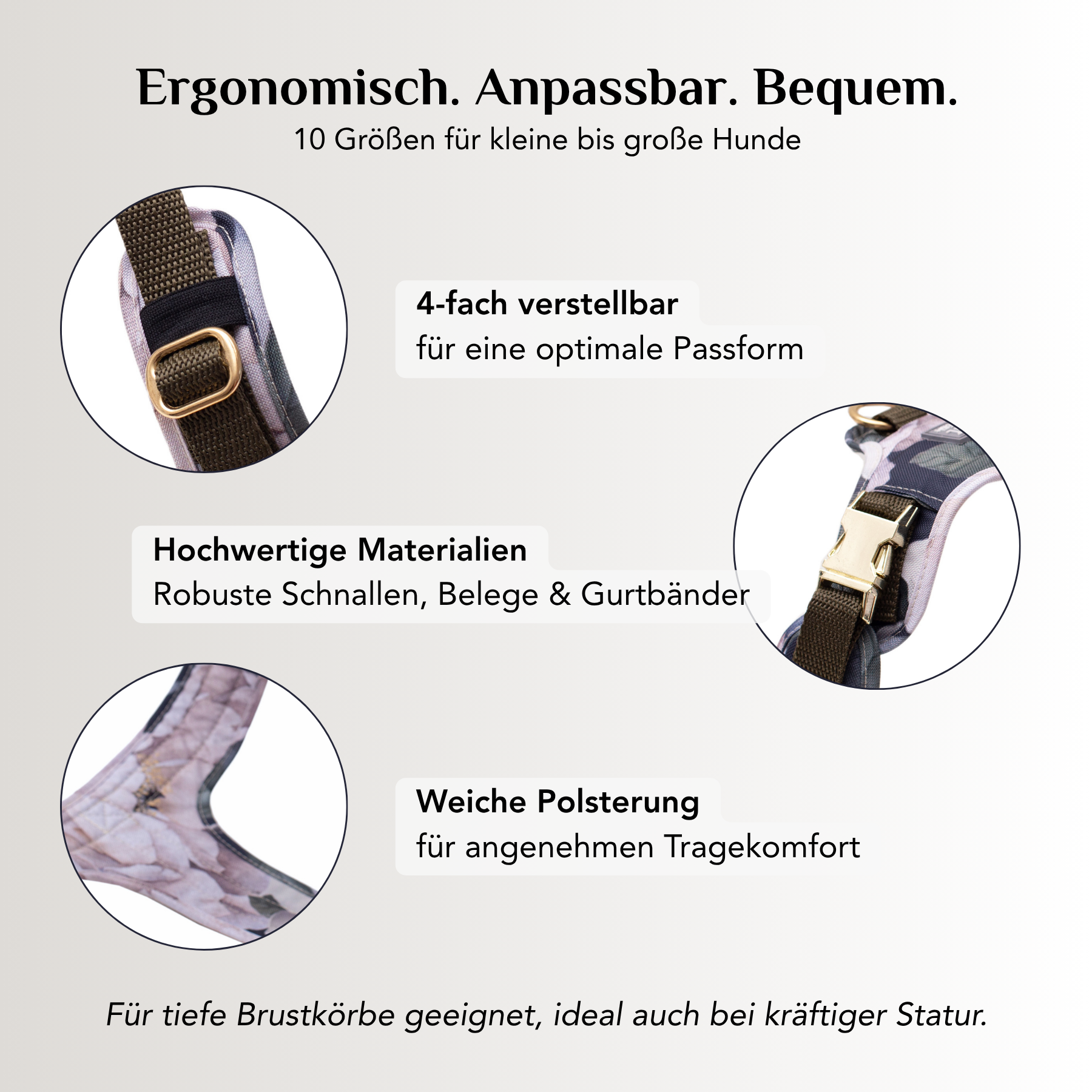 Ergonomisches Emmy & Pepe Hundegeschirr Magnolia mit 4-fach verstellbaren Riemen, hochwertigen Schnallen und weicher Polsterung in 10 Größen