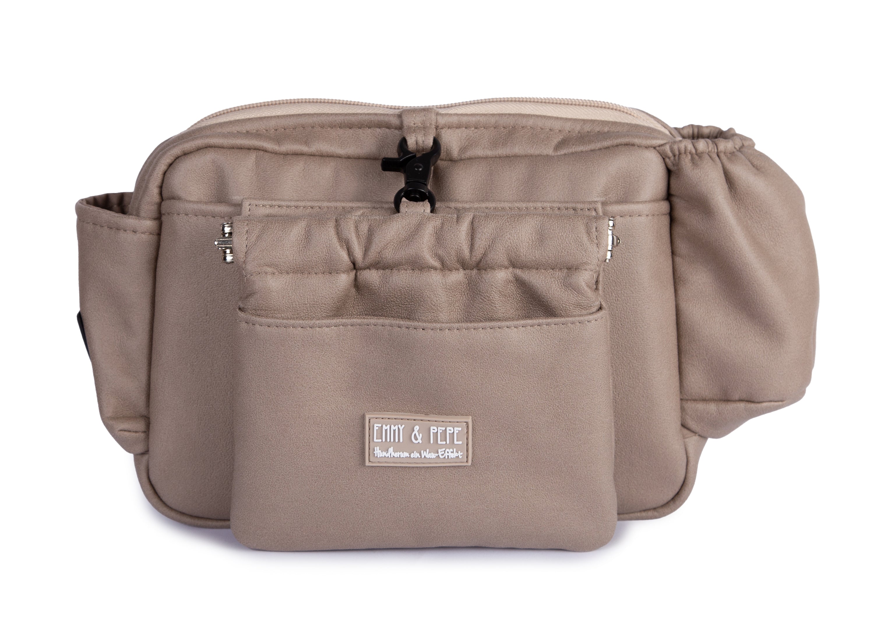 Wau-Pack große Gassitasche, Modell Wildleder Taupe, Gurtlänge S (60-85cm),M (80-110cm),L (100-145cm) - bei jedem Spaziergang alles dabei