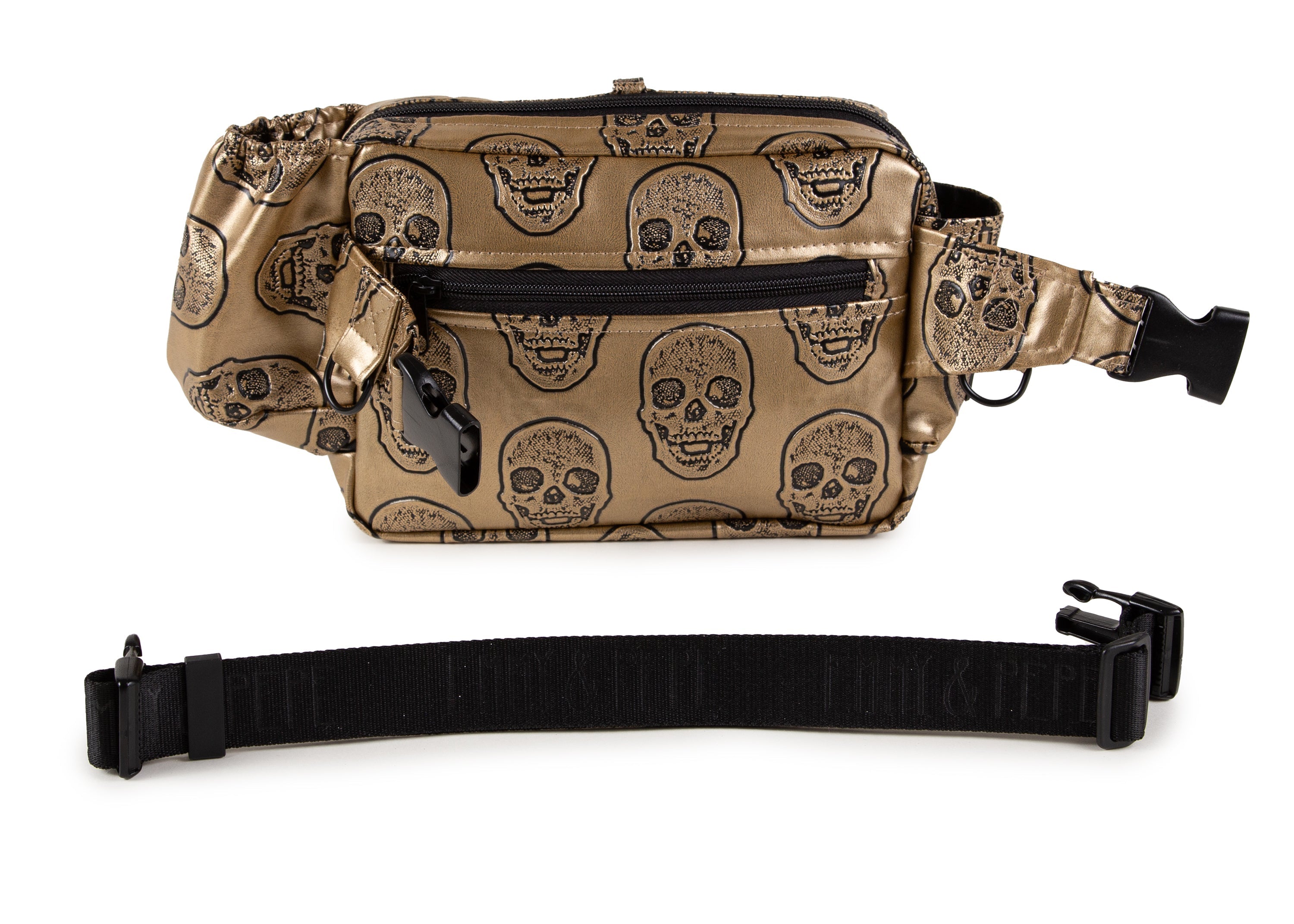 Wau-Pack große Gassitasche, Modell Goldskull, Kunstleder mit Totenkopfmotiv - in verschiedenen Gurtlängen