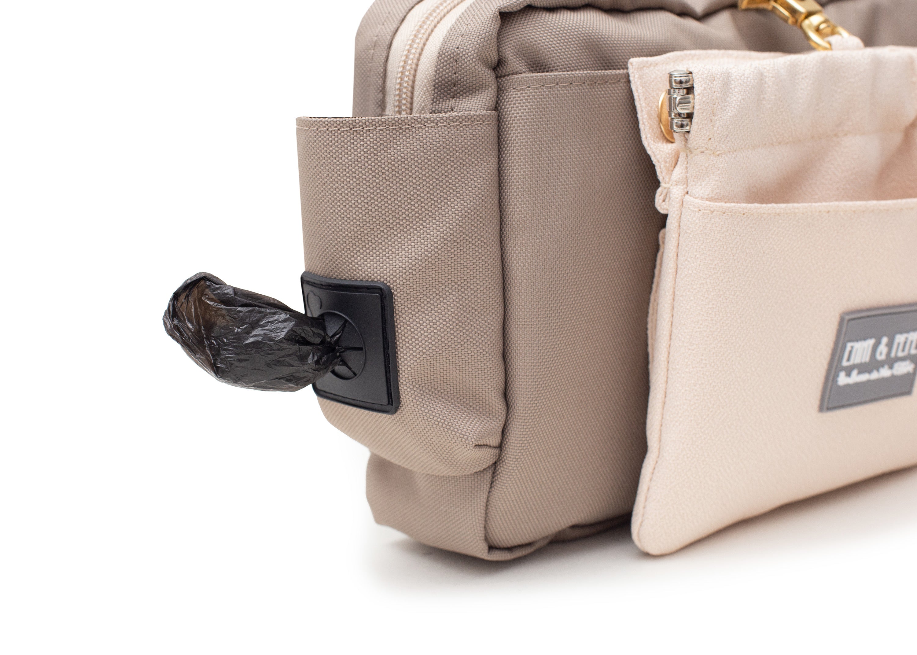 Wau-Pack große Gassitasche, Modell Heidi, Tasche in dunklerem Braun, Leckerlitasche hell - mit Kotbeutelspender