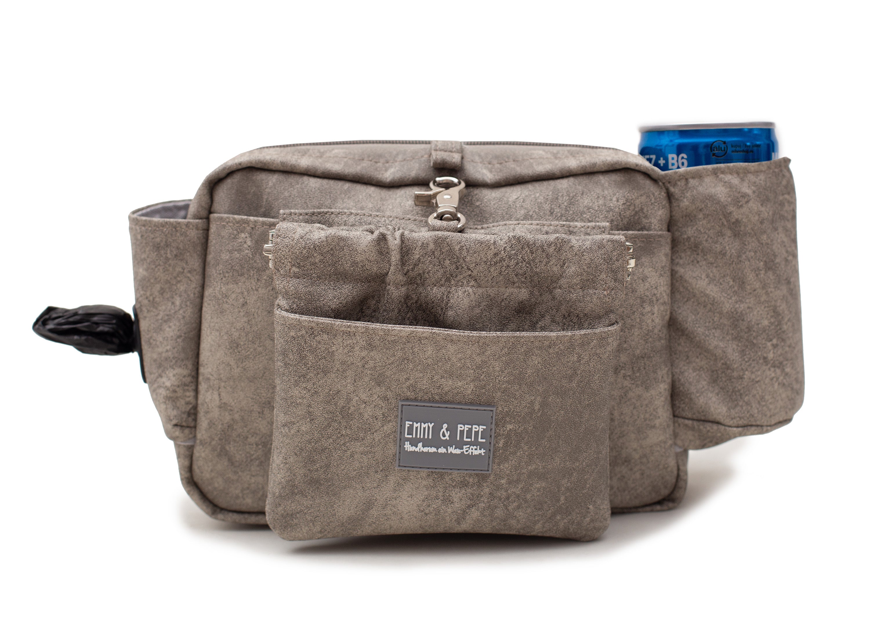 Wau-Pack große Gassitasche, Modell Kunstleder Beton, Gurtlänge S (60-85cm),M (80-110cm),L (100-145cm) - bei jedem Spaziergang alles dabei