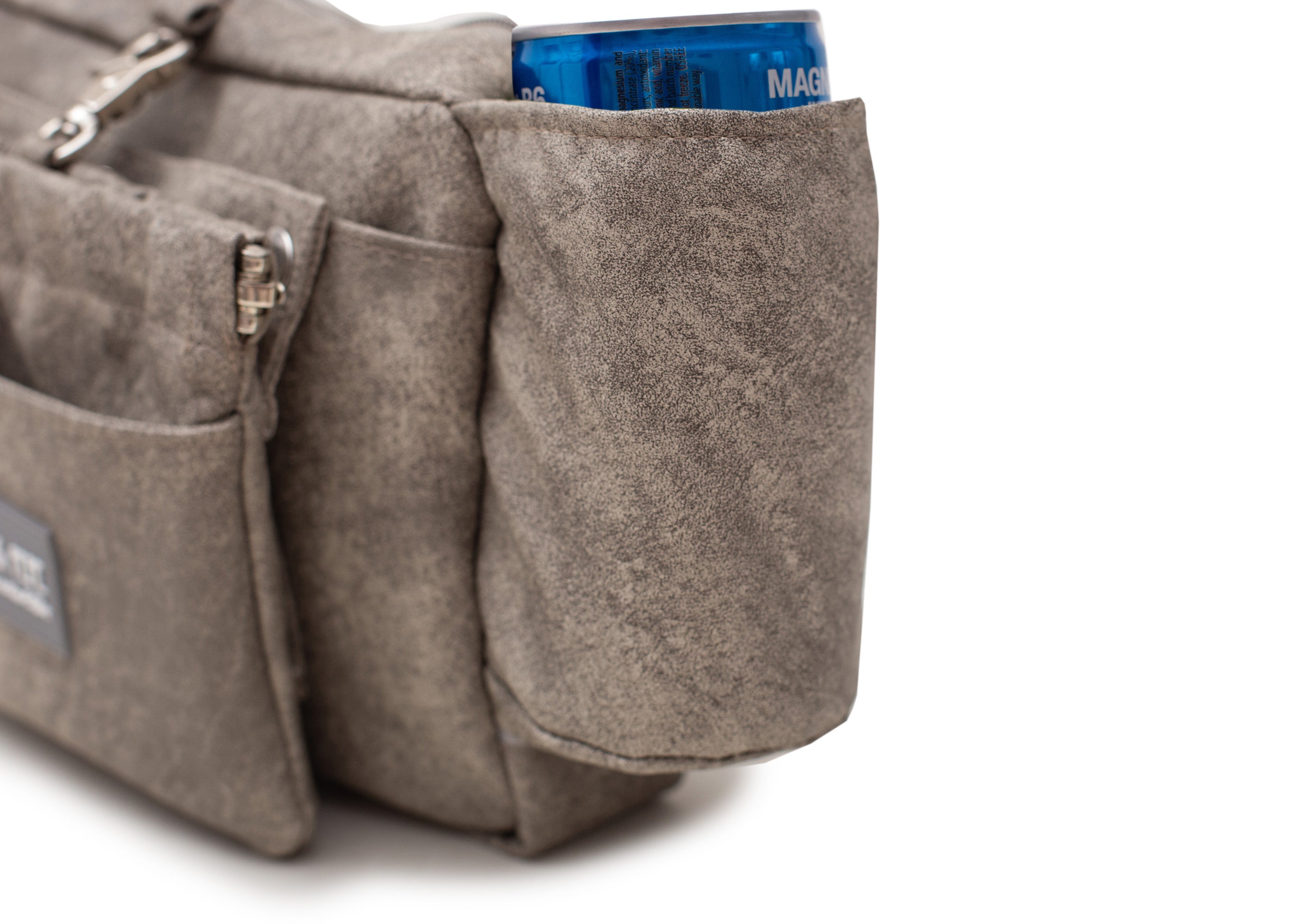 Wau-Pack große Gassitasche, leicht strukturierte Oberfläche, Modell Kunstleder Beton, mit vielen praktischen Fächern für jeden Spaziergang - mit Getränkehalterung