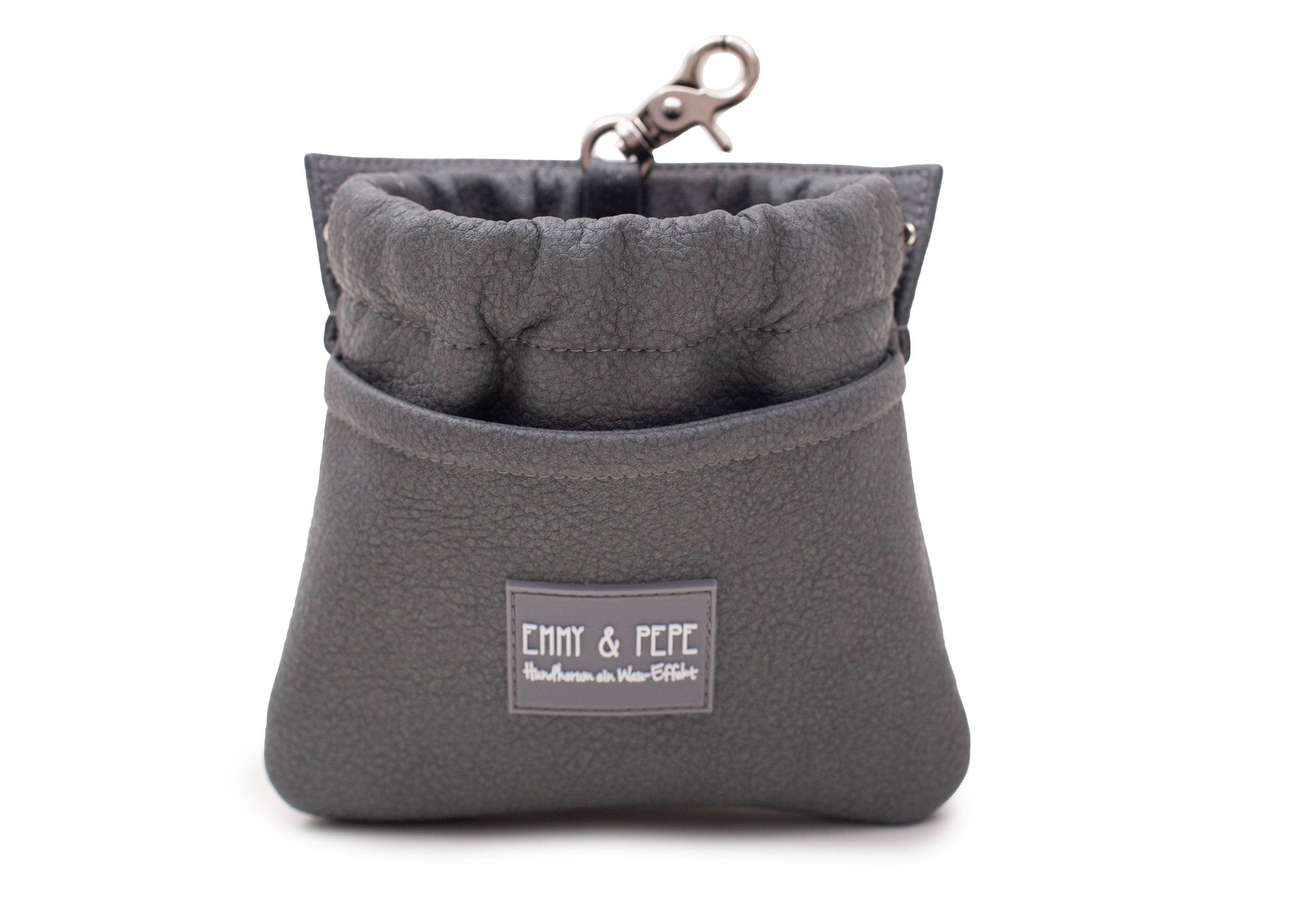 Wau-Pack große Gassitasche, Modell Kunstleder Dark Grey, dunkelgrau - mit vielen Fächern für jeden Spaziergang, mit abnehmbarer Leckerlitasche