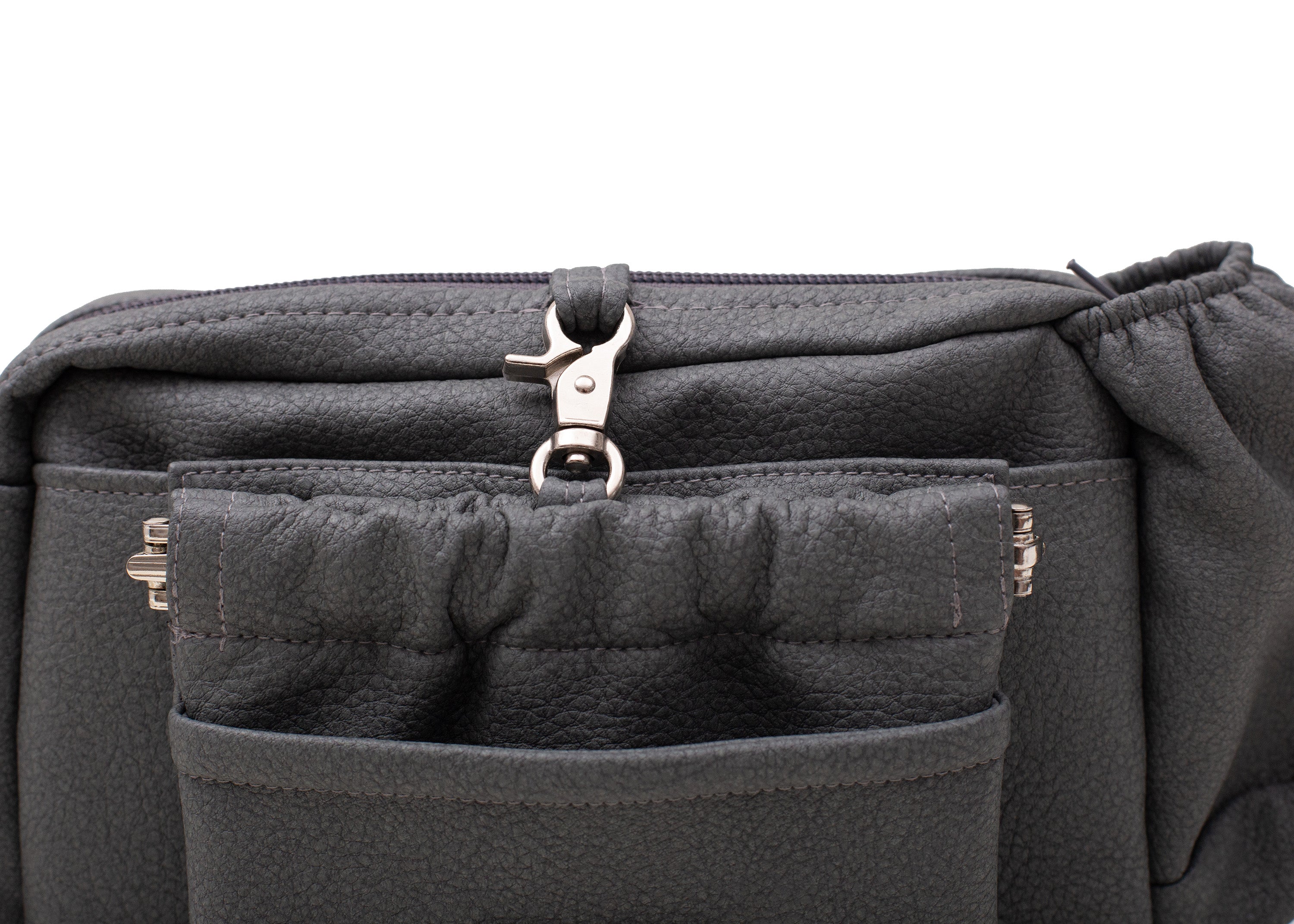 Wau-Pack große Gassitasche, Modell Kunstleder Dark Grey, dunkelgrau - mit vielen Fächern für jeden Spaziergang, mit abnehmbarer Leckerlitasche