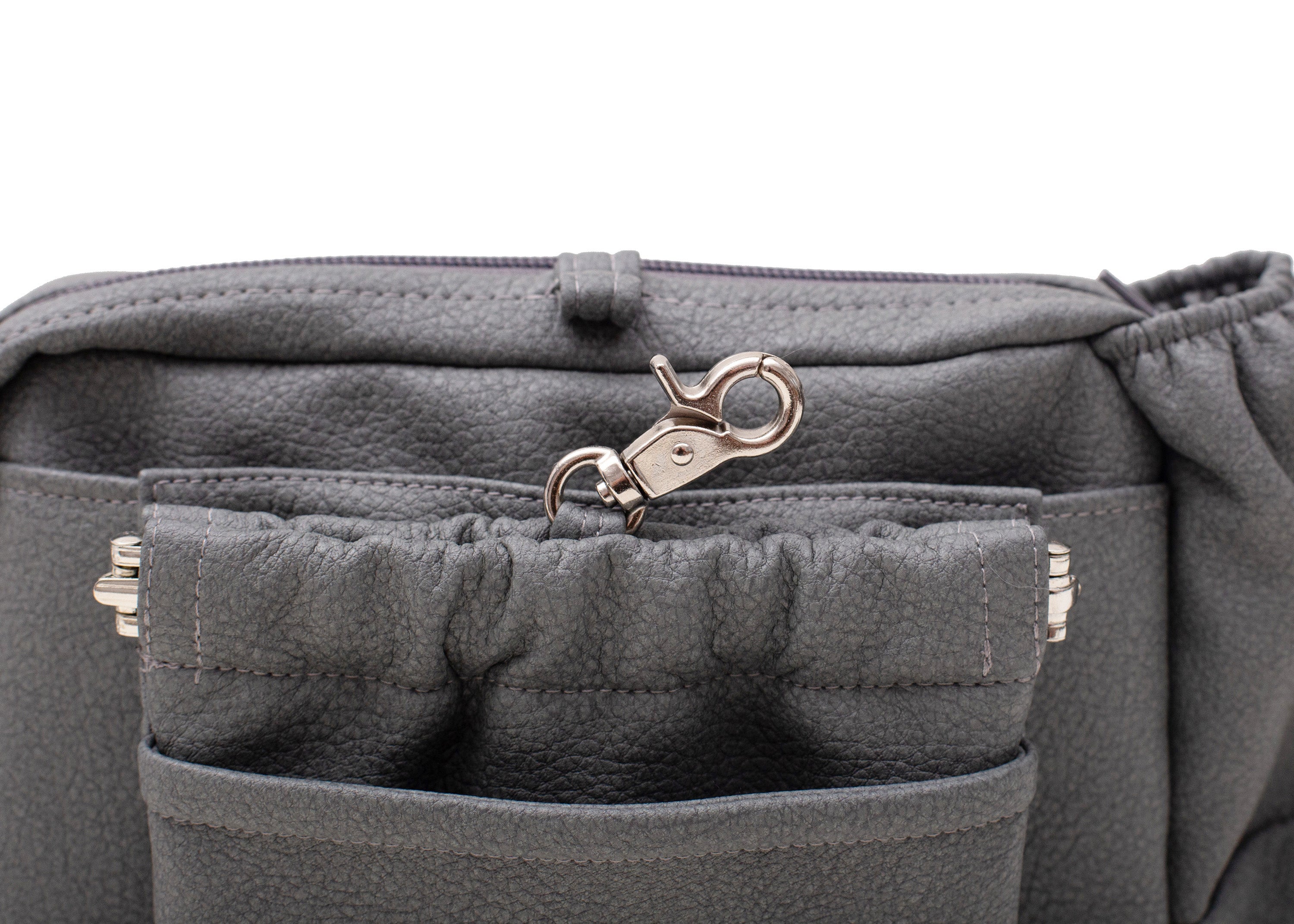 Wau-Pack große Gassitasche, Modell Kunstleder Dark Grey, dunkelgrau - mit vielen Fächern für jeden Spaziergang, mit abnehmbarer Leckerlitasche