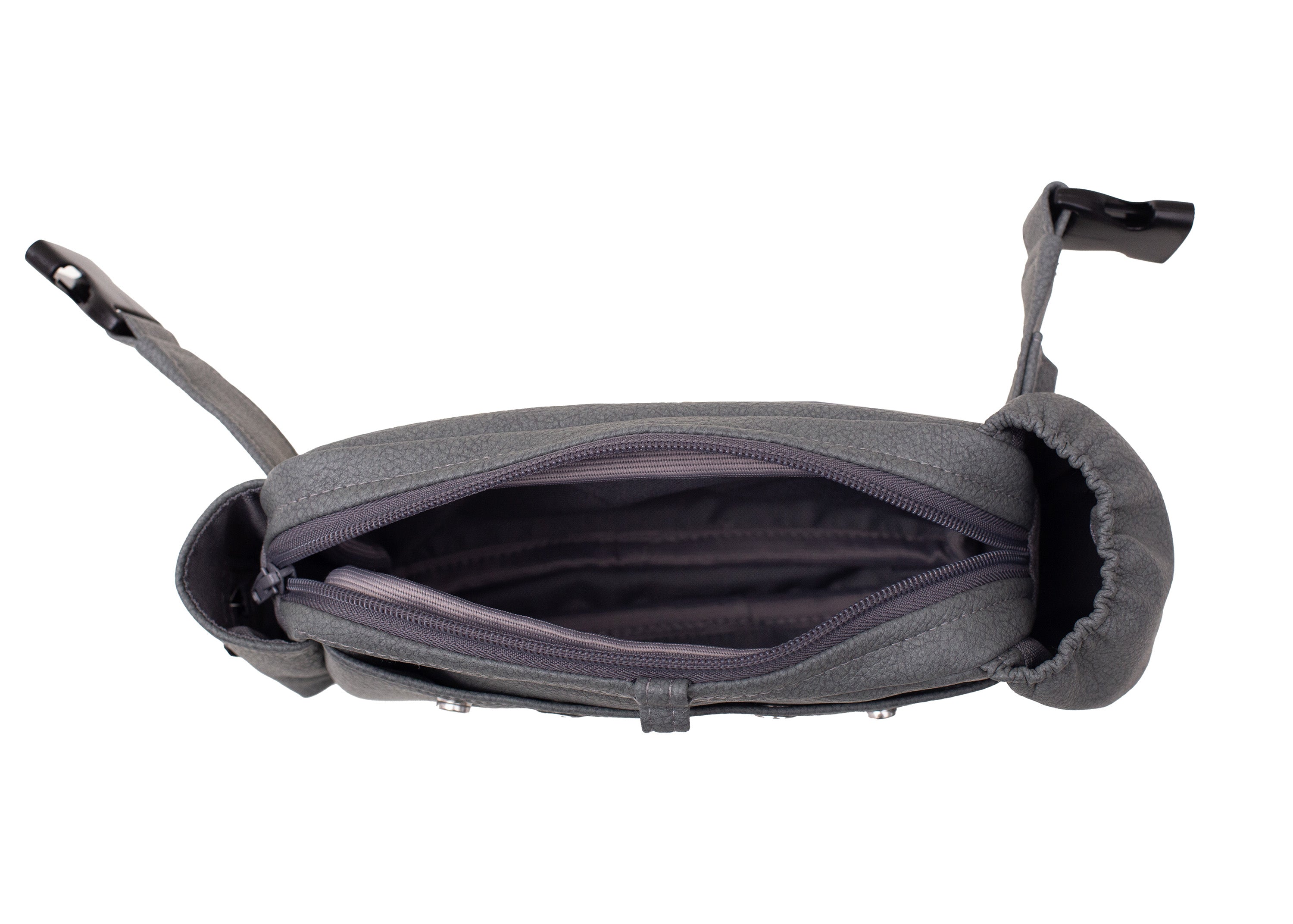 Wau-Pack große Gassitasche, Modell Kunstleder Dark Grey, dunkelgrau - mit vielen Fächern für jeden Spaziergang, großes Innenfach mit viel Platz für Handy, Geldbeutel und mehr