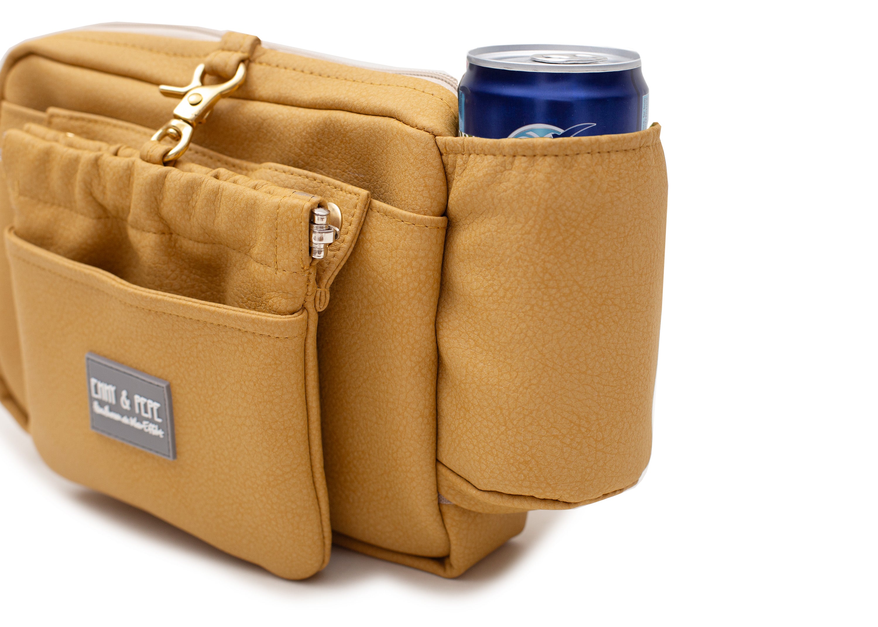 Wau-Pack große Gassitasche, Modell Kunstleder Mustard, helles Senfgelb- mit Getränkehalterung