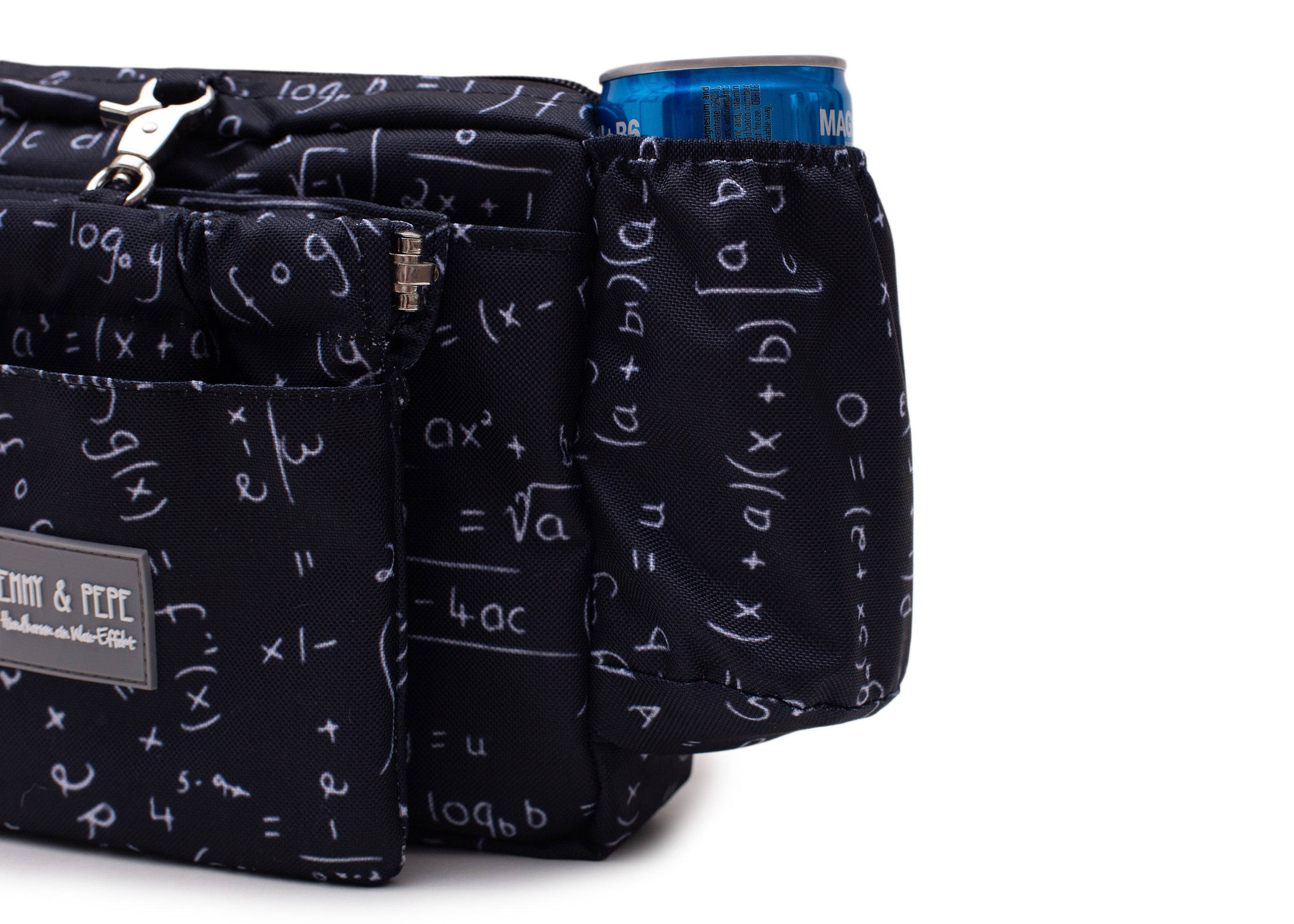 Wau-Pack große Gassitasche, Modell Numbers, Schwarz mit weißen Ziffern und Buchstaben - mit praktischer Getränkehalterung
