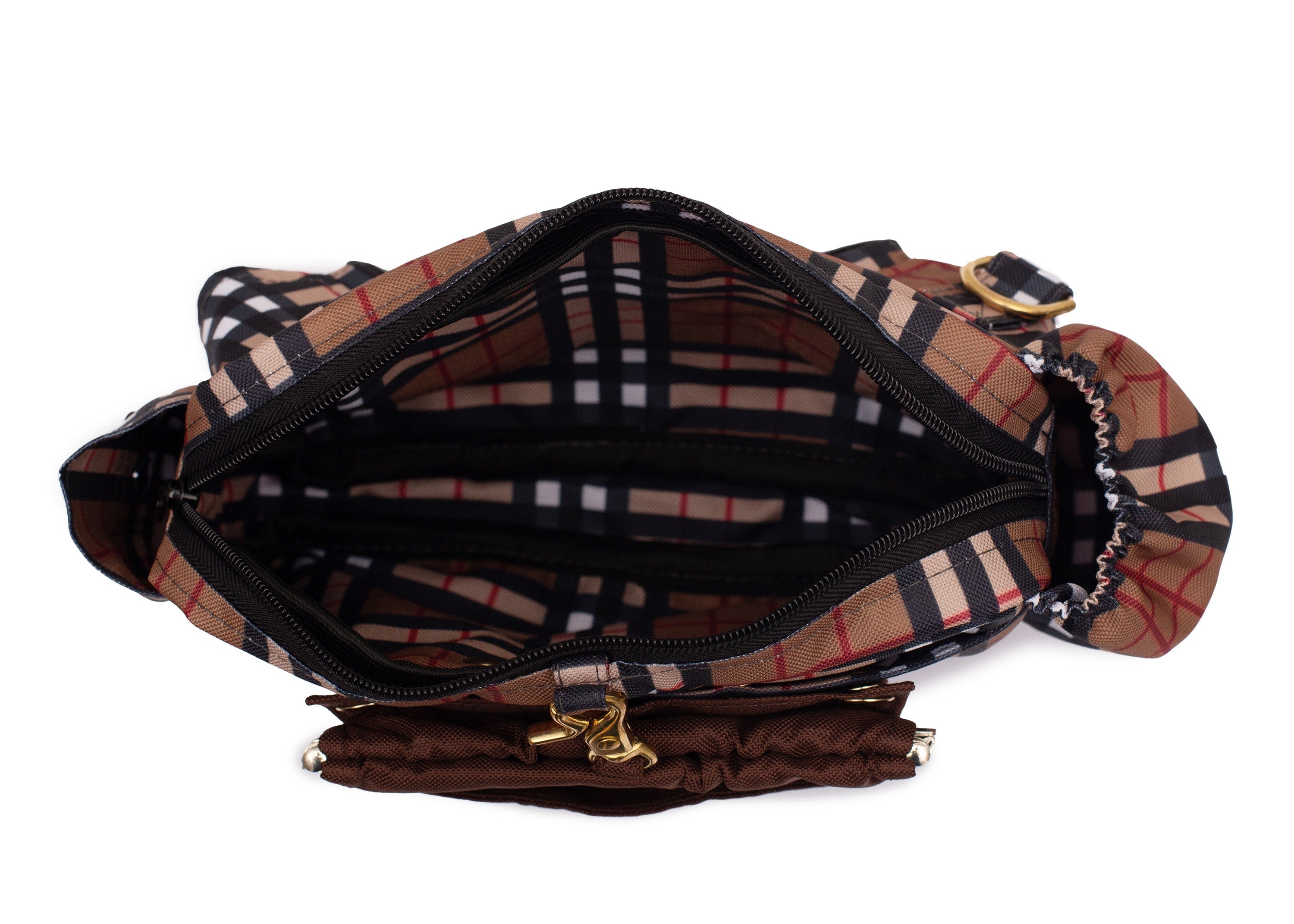 Wau-Pack große Gassitasche, Modell Sherlock, modisches Karomuster - großes Innenfach mit viel Platz für Geldbeutel, Handy und mehr