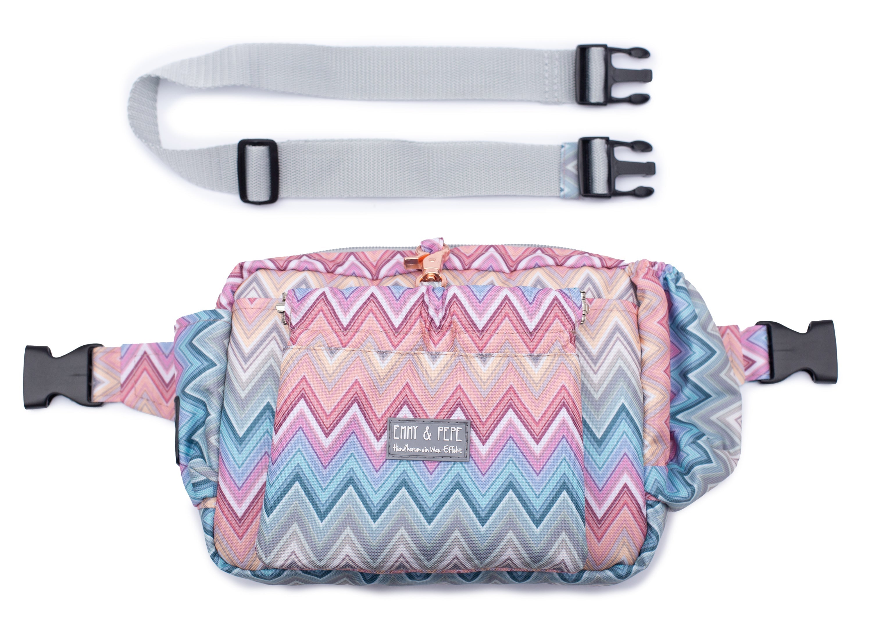 Wau-Pack große Gassitasche, Modell  Waussoni, sanfte Pastelltöne in modischem Zick-Zack-Muster - verschiedene Gurtlängen verfügbar