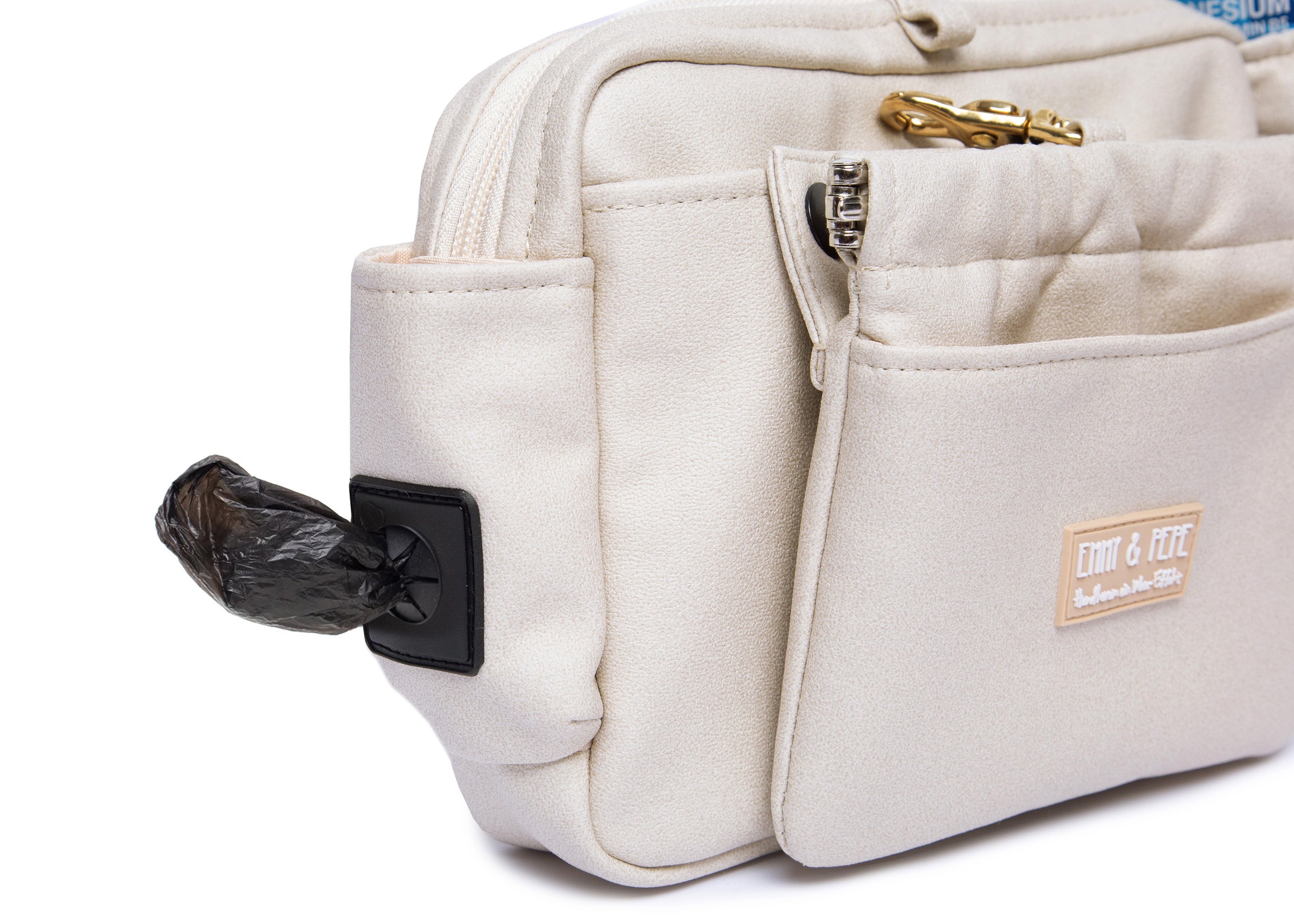 Wau-Pack große Gassitasche, Modell  Wildleder Creme, mit Kotbeutelspender