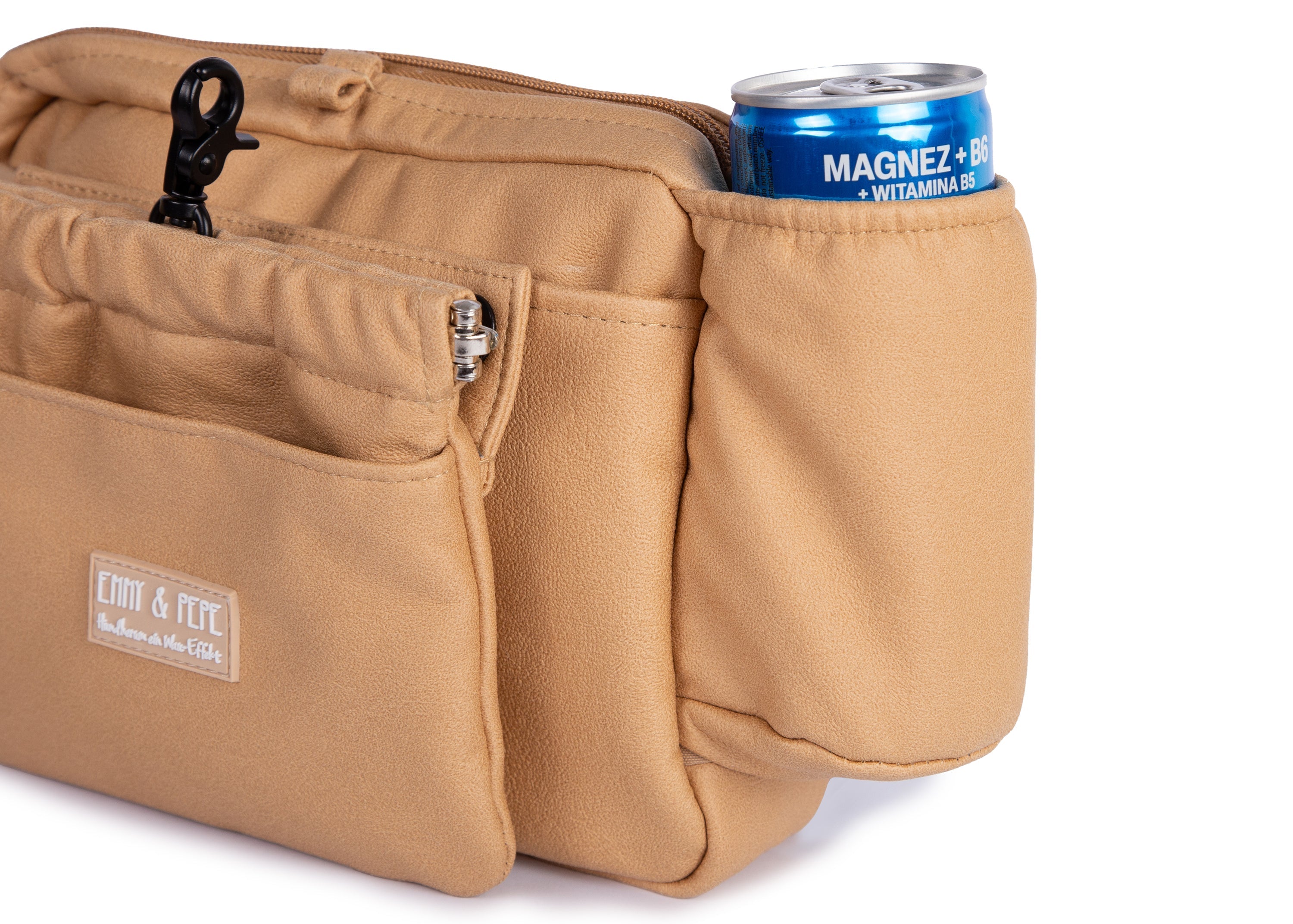 Wau-Pack große Gassitasche, Modell Wildleder Mustard, mit praktischem Getränkehalter