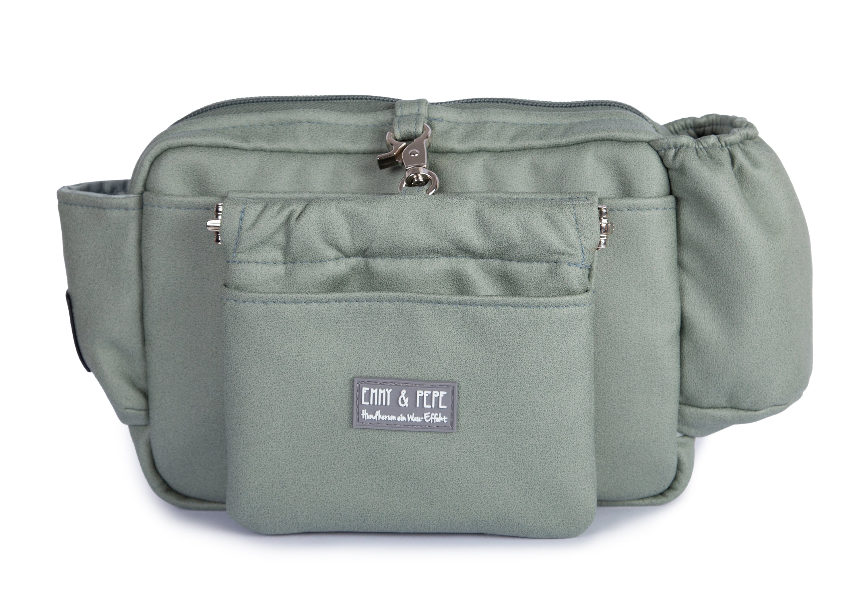 Wau-Pack große Gassitasche, Modell Wildleder Salbei, Gurtlänge S (60-85cm),M (80-110cm),L (100-145cm) - bei jedem Spaziergang alles dabei