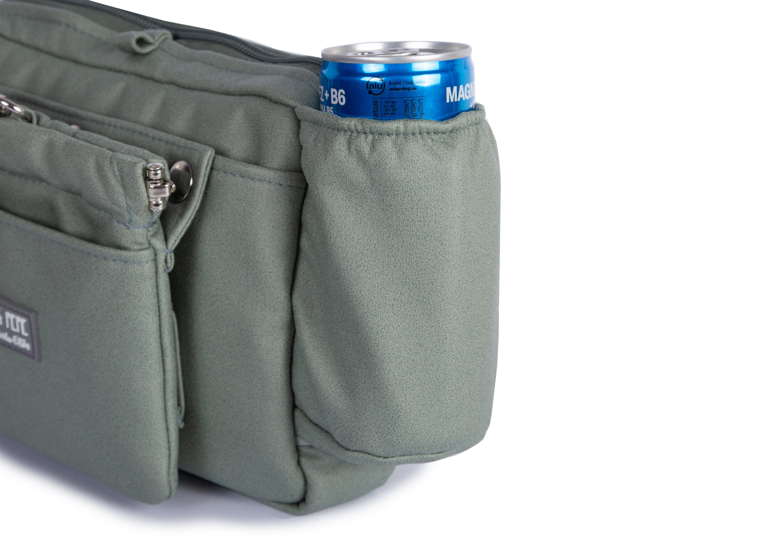 Wau-Pack große Gassitasche, Modell Wildleder Salbei, mit praktischem Getränkehalter
