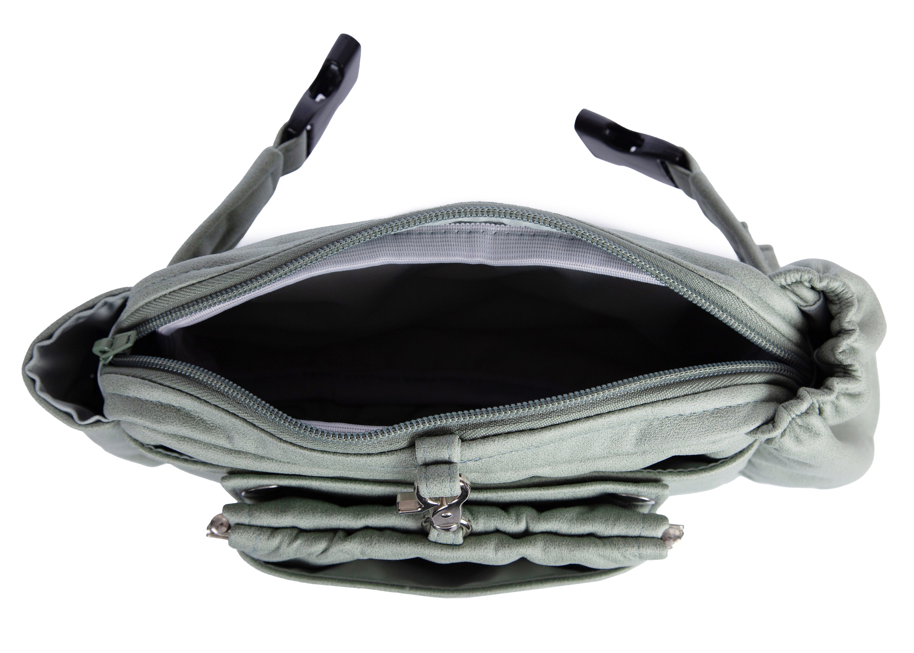 Wau-Pack große Gassitasche, Modell Wildleder Salbei, mit großem Innenfach und viel Platz für Handy, Geldbeutel und mehr