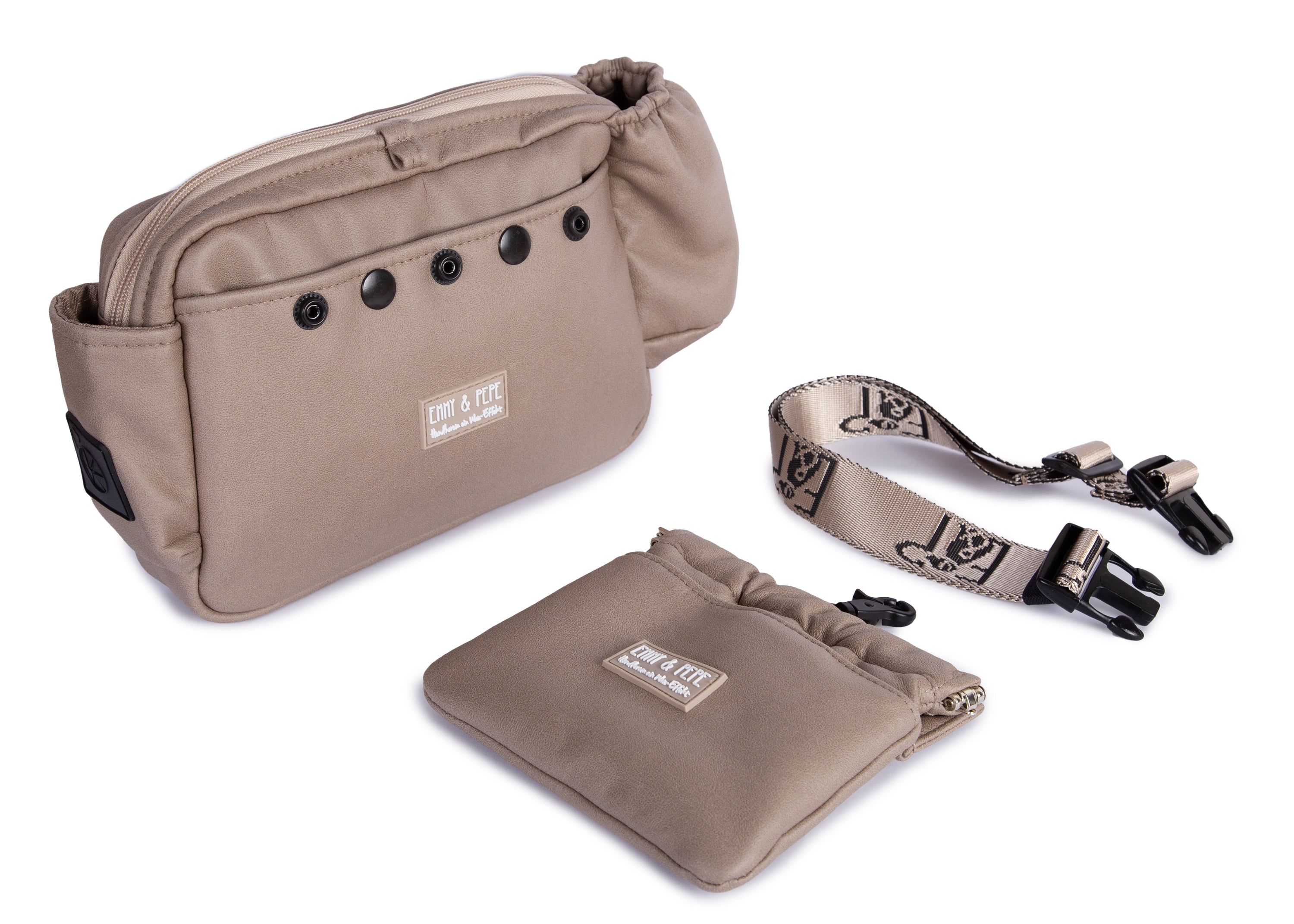 Wau-Pack große Gassitasche, Modell Wildleder Taupe - mit vielen praktischen Fächern